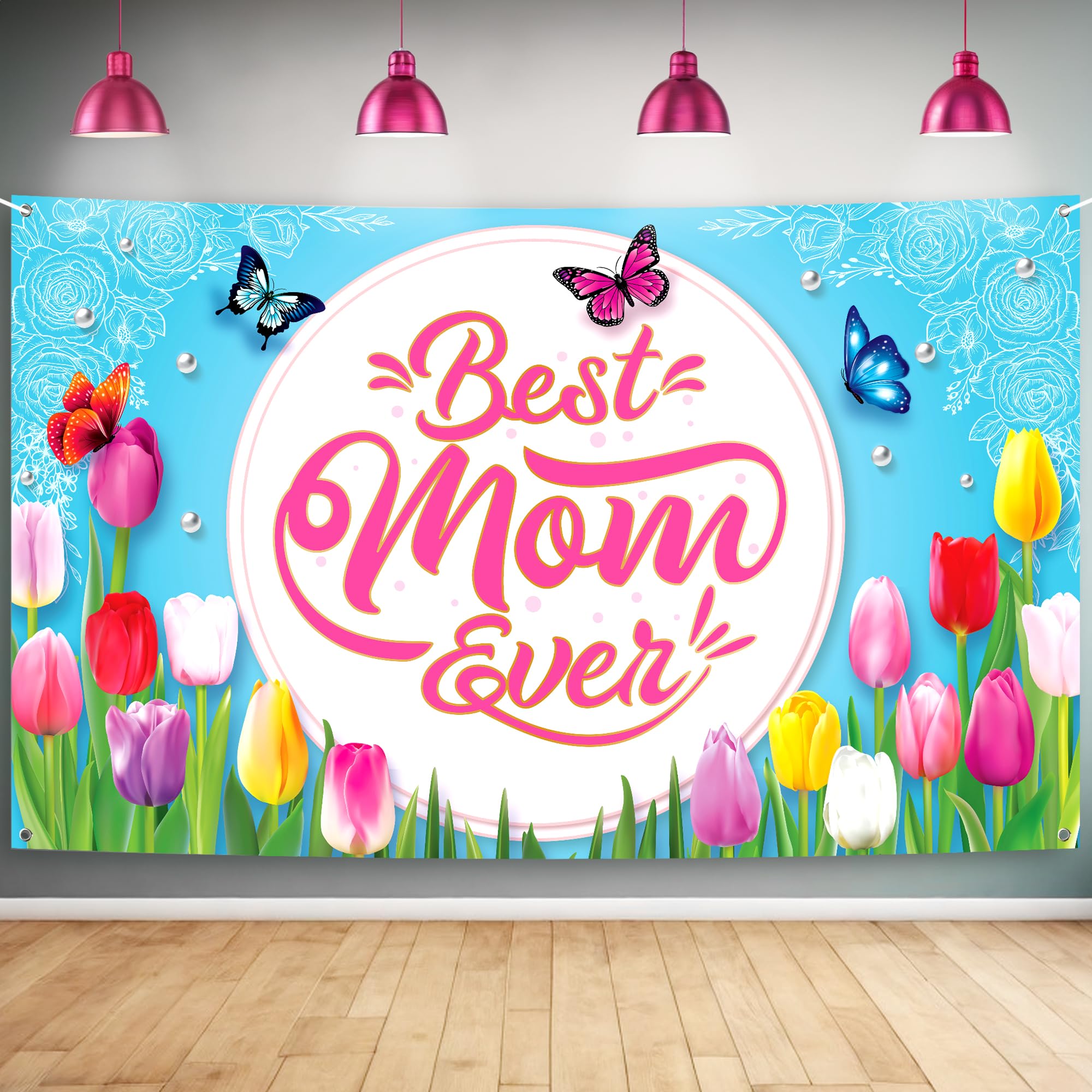 KatchOn Extra Large 72x44 Inch 'Best Mom Ever' Banner - Pink & Blue Happy Mother's Day Party Decorations | Mother's Day Backdrop for Home, Office & Outdoor Celebrations