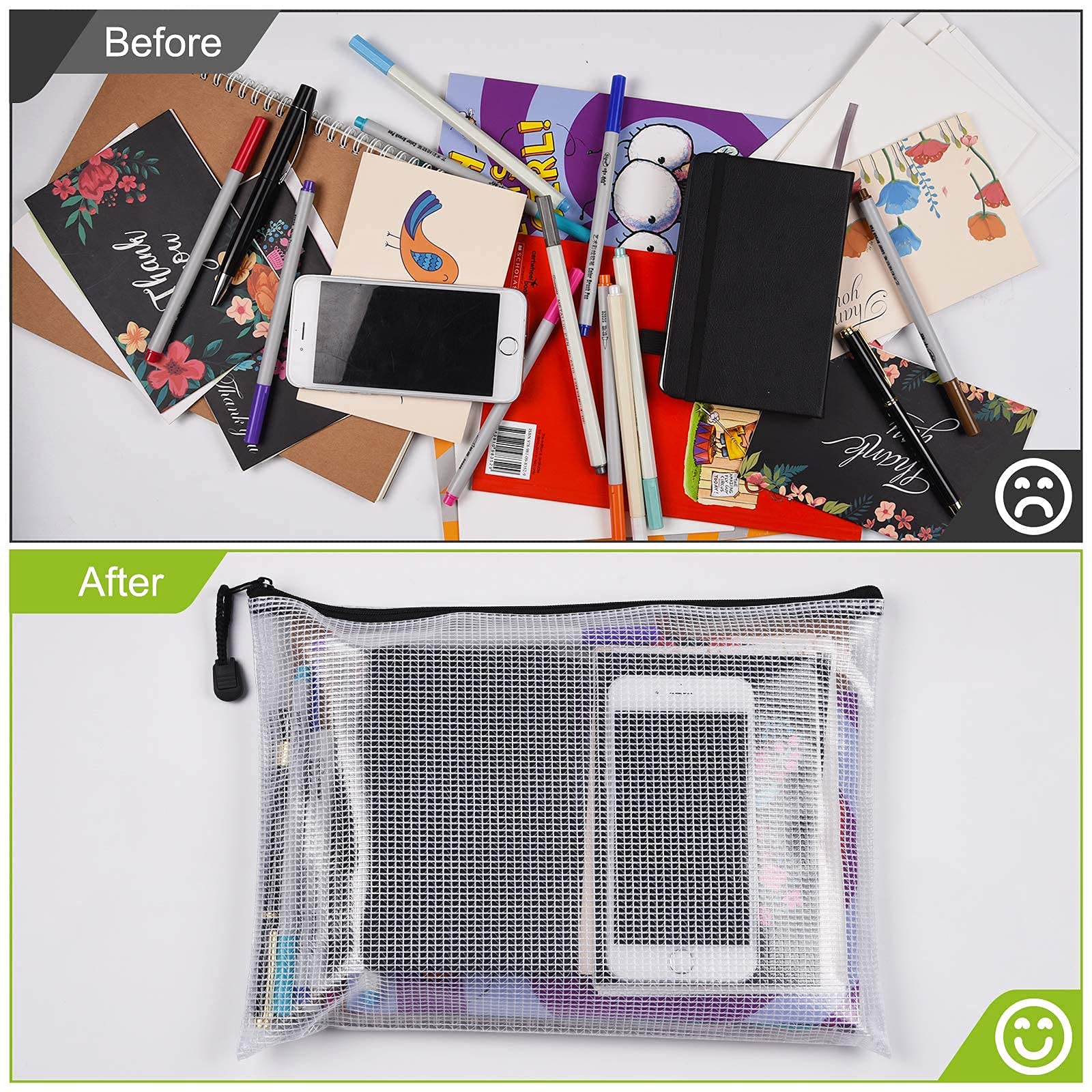 A3/B5 Plastic Mesh Zipper File Bags - Waterproof & Tear-Resistant Document Organizer Folders for School, Office, Home & Travel - Perfect for Storing Papers, Receipts, and Important Documents