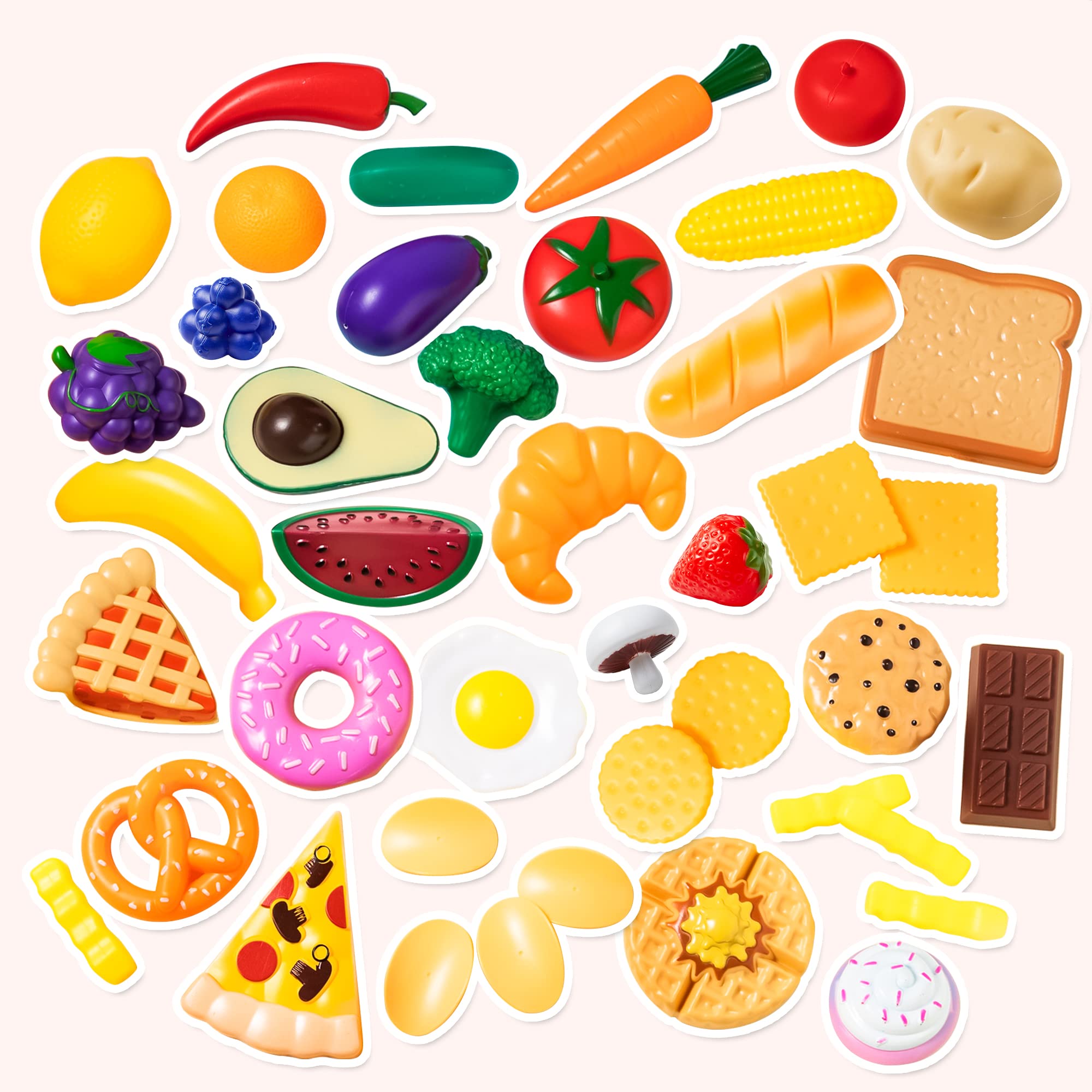 JOYIN 50-Piece Kids Plastic Play Food Toys Set - Pretend Kitchen & BBQ Grill Playset with 34 Cooking Accessories - Interactive Learning Toy for Little Chefs - Perfect for Role Play, Birthday Gifts & Preschool Education