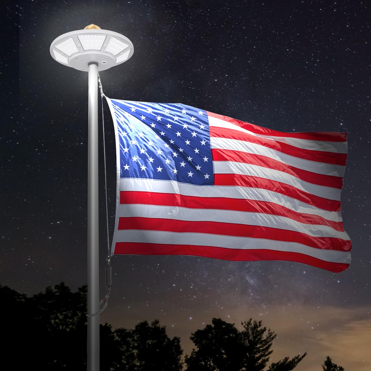 Solar Flag Pole Light - 200 LEDs, 2130 Lumen Waterproof Outdoor Flagpole Light for 15-25 Ft Flags | 12 Hours Runtime | Perfect for Patriotic Displays, Garden Decor & Nighttime Flag Illumination (White)