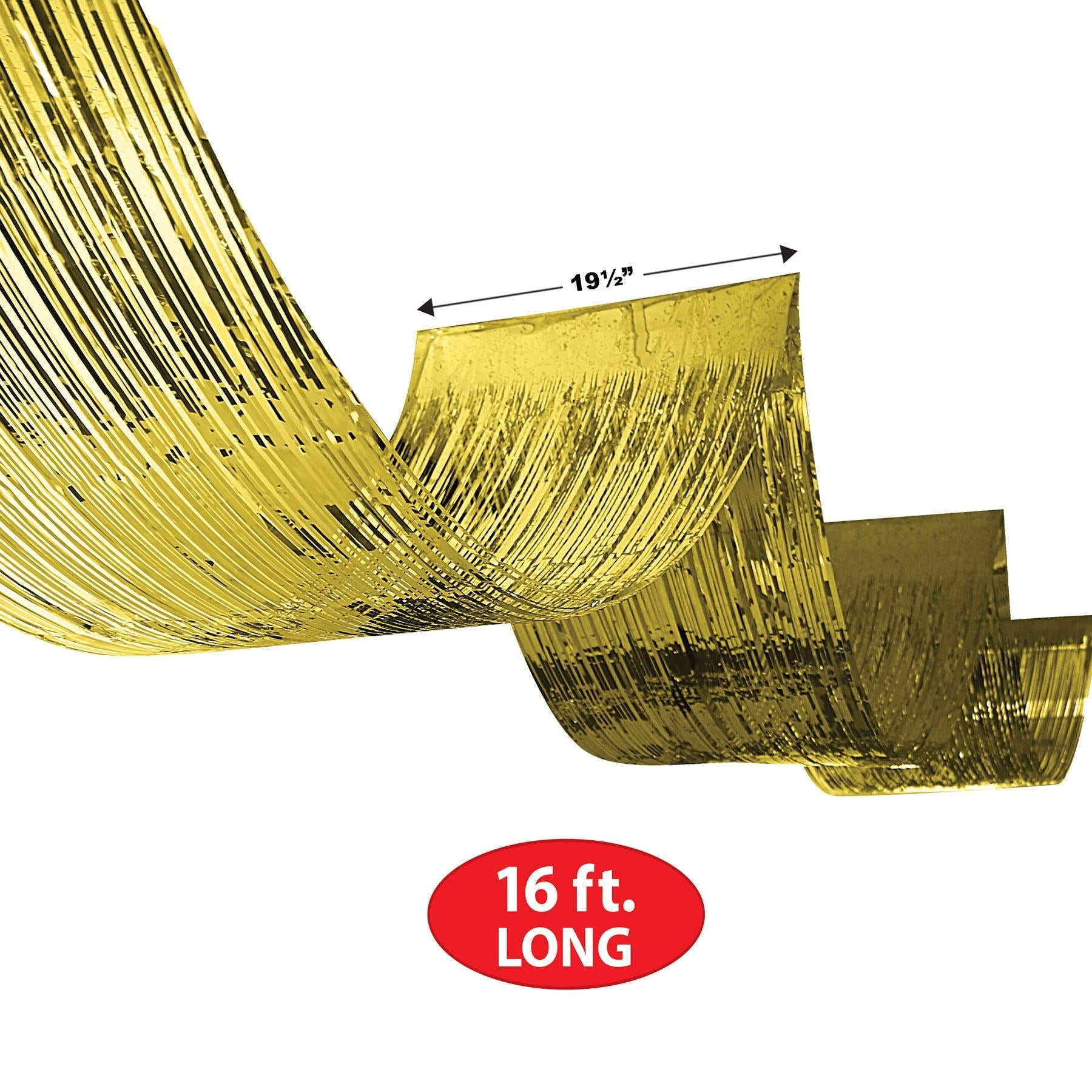 12 Pack Beistle 1-Ply Metallic Gold Fringe Ceiling Curtains for Party Decorations - Perfect for Birthday, Wedding, and Holiday Decor