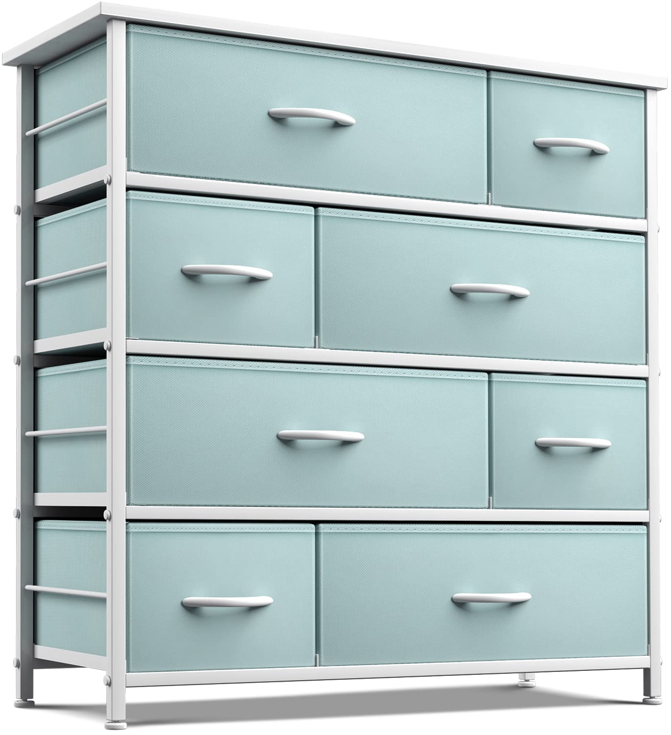 Sorbus 8-Drawer Dresser with Steel Frame & Wood Top - Kids Bedroom Storage Organizer for Clothes, Toys, Nursery, Playroom - Aqua Fabric Bins | Perfect for Child's Room, Teen Bedroom & Home Organization