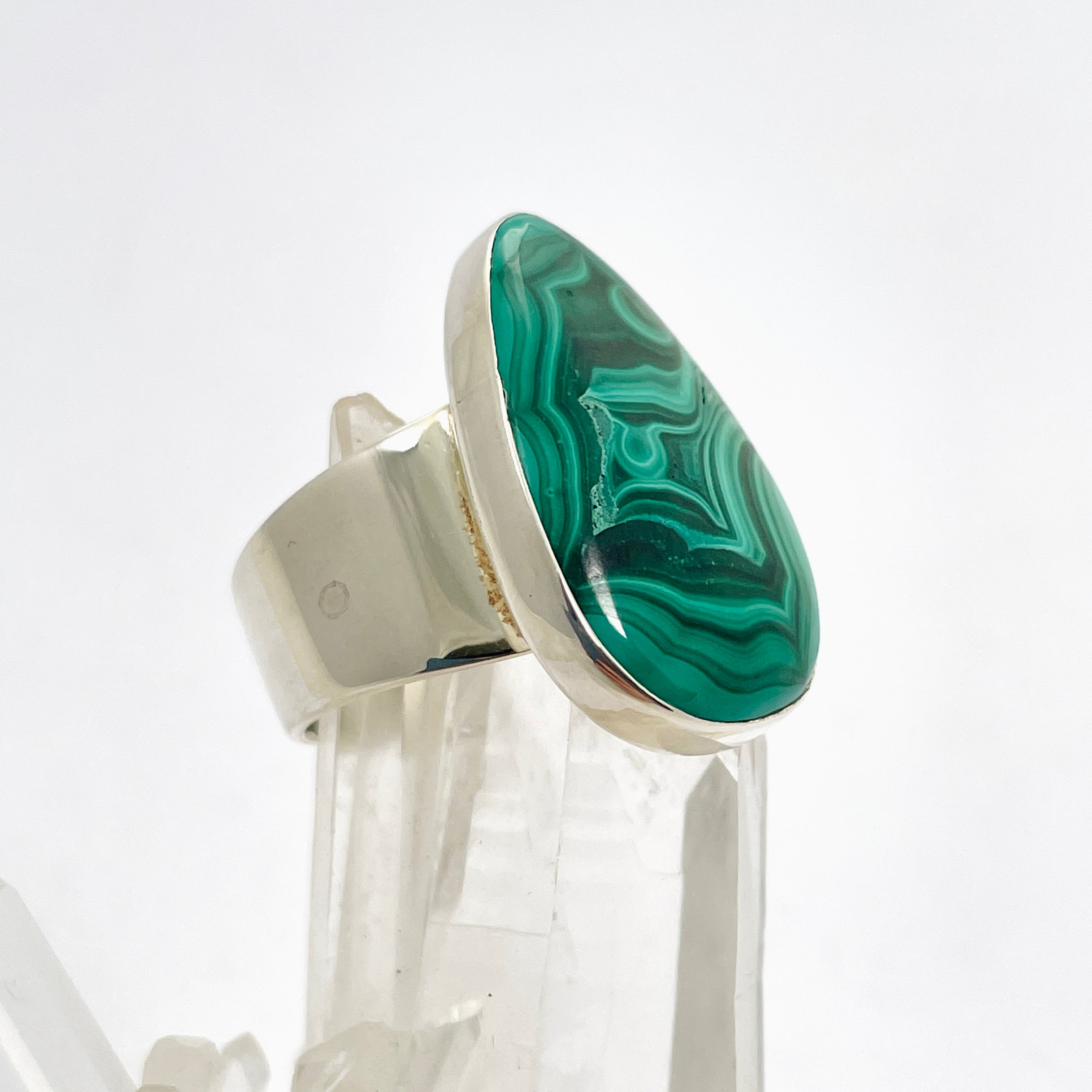 Natural Malachite Teardrop Cabochon Ring - Size 8 Green Stone Jewelry KRGJ3367 | Handmade Boho Chic Accessory for Women, Gift for Her, Wedding, Party & Everyday Wear