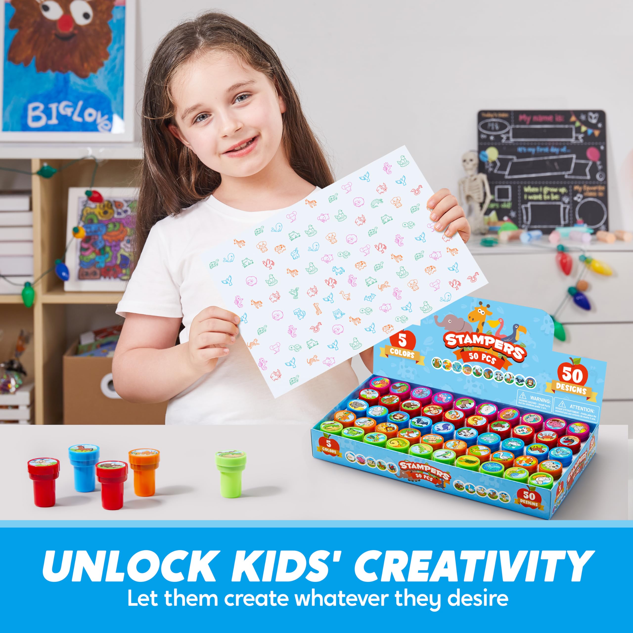 JOYIN 50 Pcs Animal Stamps Set for Kids - 50 Unique Designs Including Farm & Sea Animals - Creative Craft Stamps for Classroom Prizes, Party Favors & DIY Projects - Perfect for Arts & Crafts, School Activities & Birthday Gifts