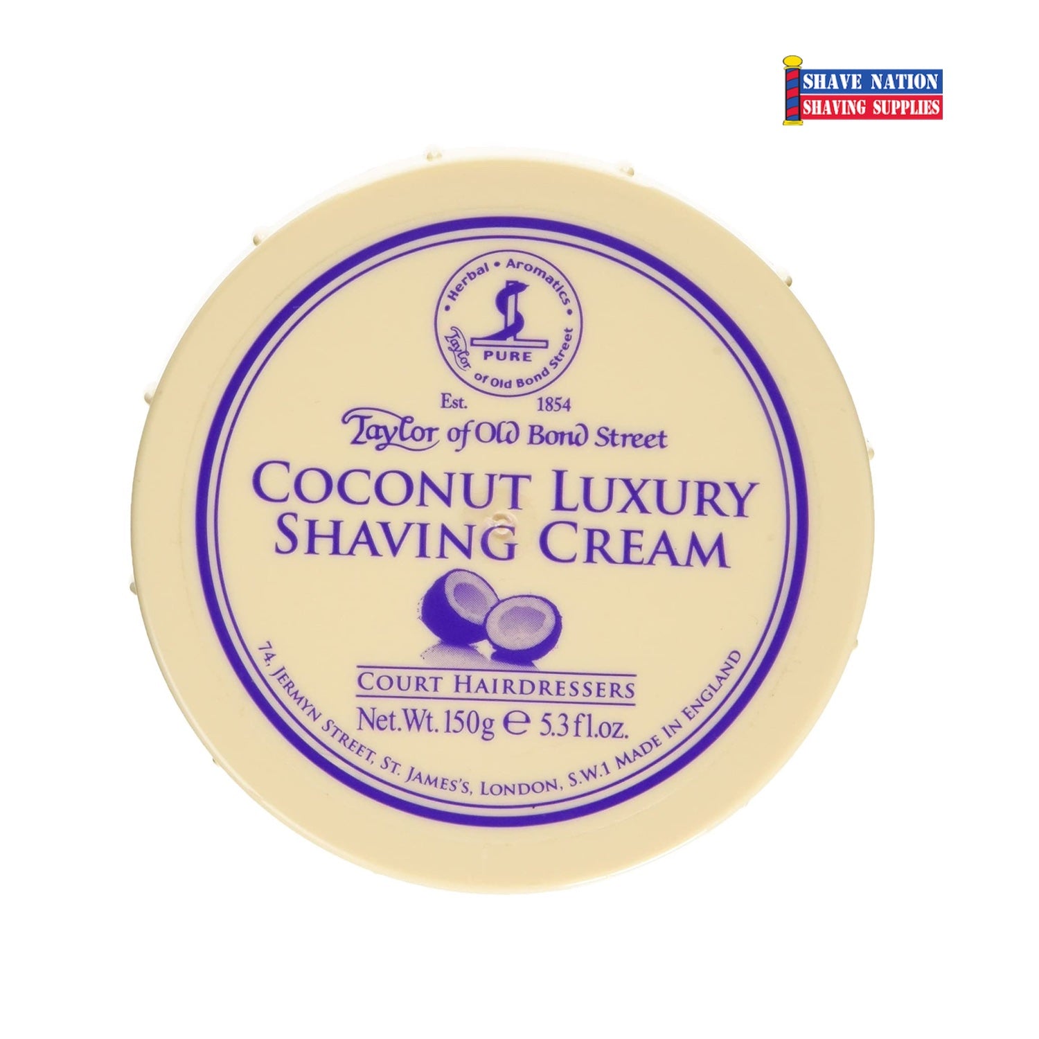 Taylor of Old Bond Street Coconut Shaving Cream - Premium Luxury Shaving Soap for Men, Moisturizing & Protective Lather - Perfect for Sensitive Skin & Wet Shaving Rituals