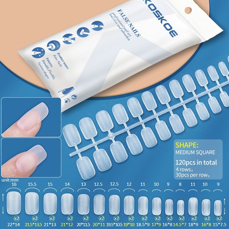 120pcs Medium Square Matte Soft Gel False Nails - Natural Looking Press On Nails for Manicure, Salon & Home Use - Perfect for Weddings, Parties & Daily Wear