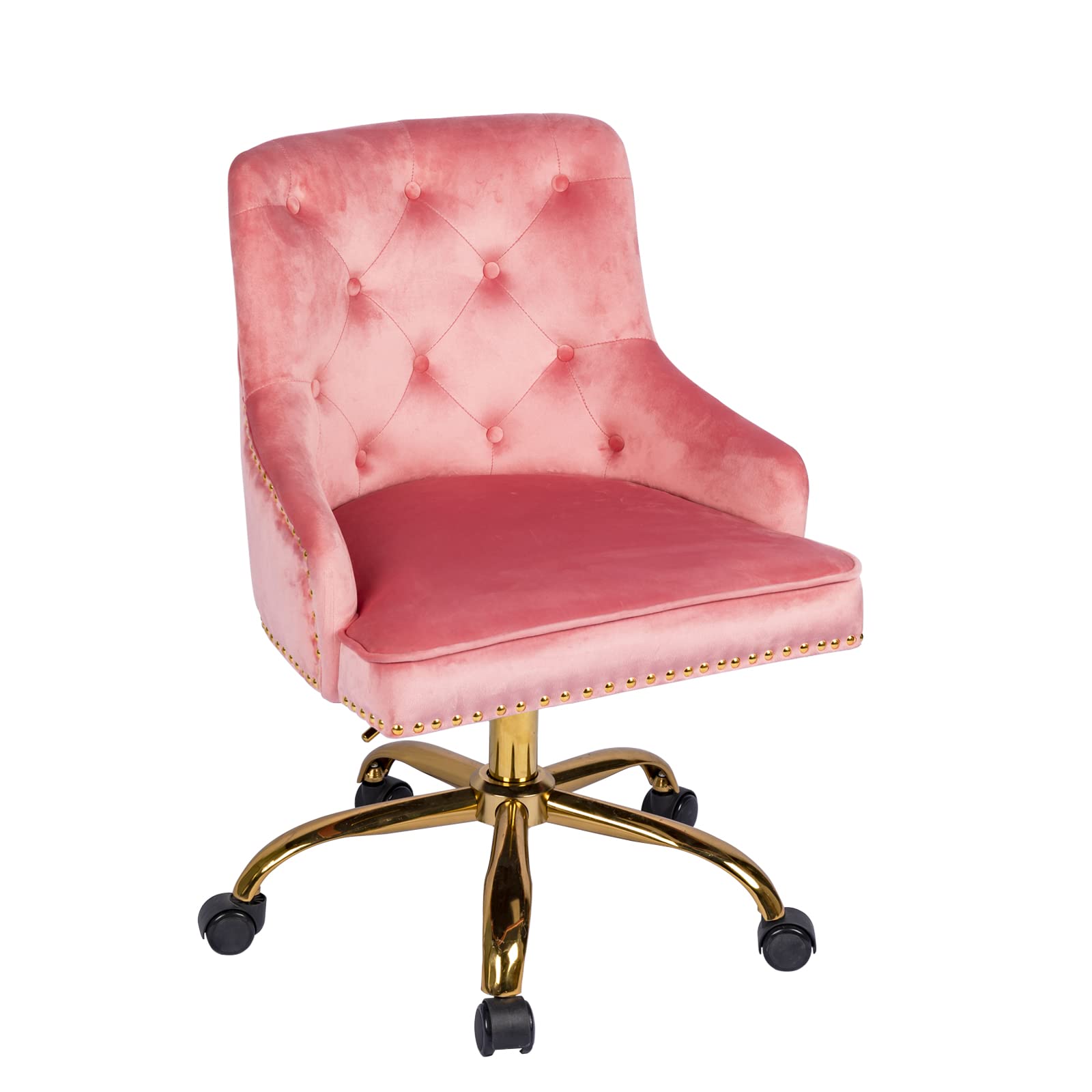 Luxury Velvet Office Chair - Tufted Computer Desk Chair with Adjustable Height & Swivel Base, Nailhead Trim Accent - Perfect for Home Office, Bedroom, or Vanity Dressing Area