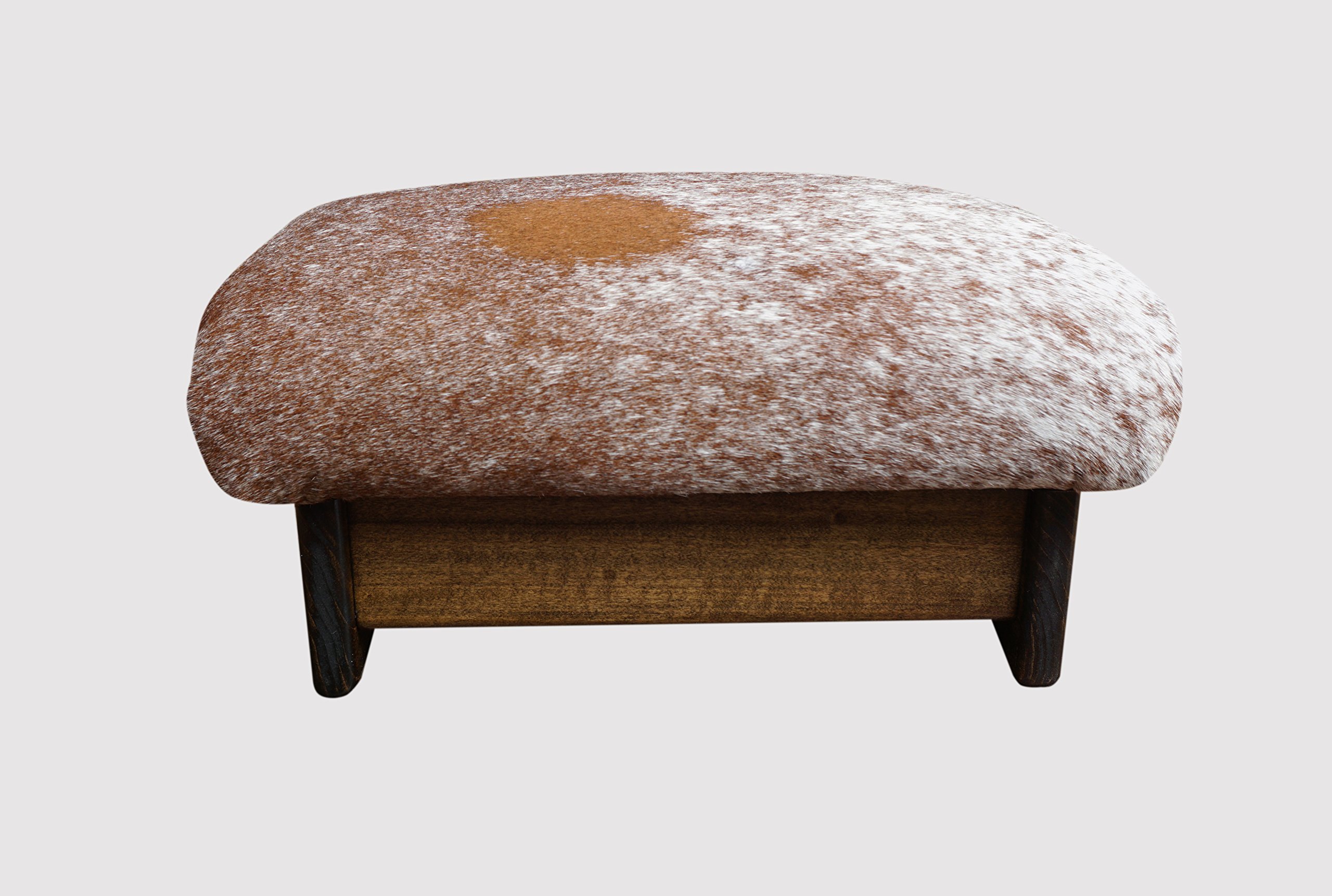 Premium Padded Foot Stool with Genuine Short Hair Cowhide - Handcrafted in USA - Walnut Stain Finish - 7