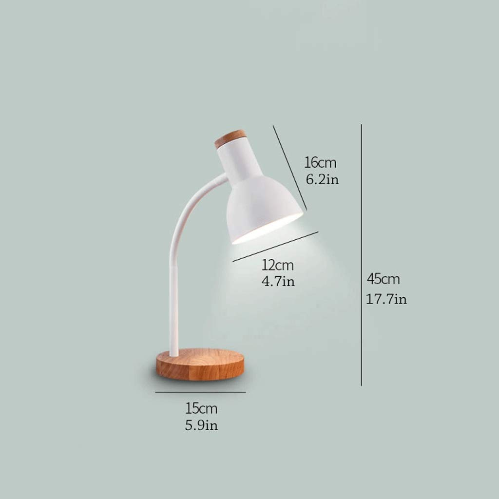 Adjustable Goose Neck Table Lamp with Wooden Base - Eye-Caring LED Desk Lamp for Study, Bedroom & Office - White Nightstand Lamp for Reading, Working & Relaxing