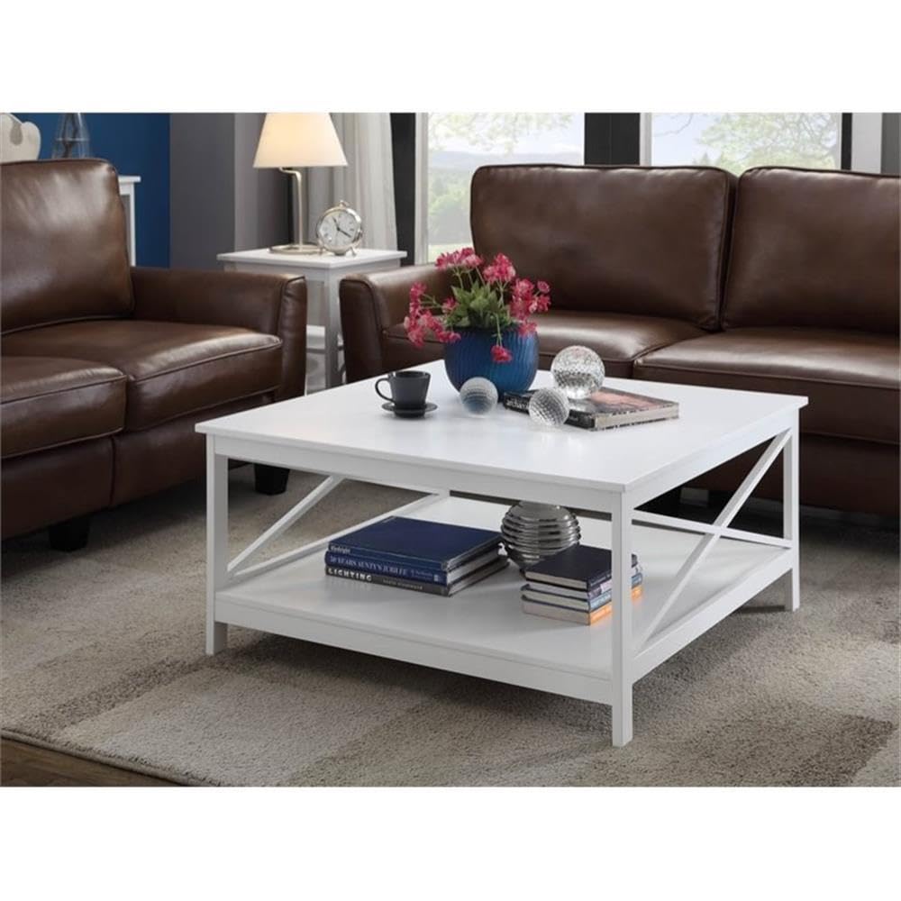 Pemberly Row 36 Inch White Square Wooden Coffee Table - Perfect for Living Room, Lounge, and Home Decor