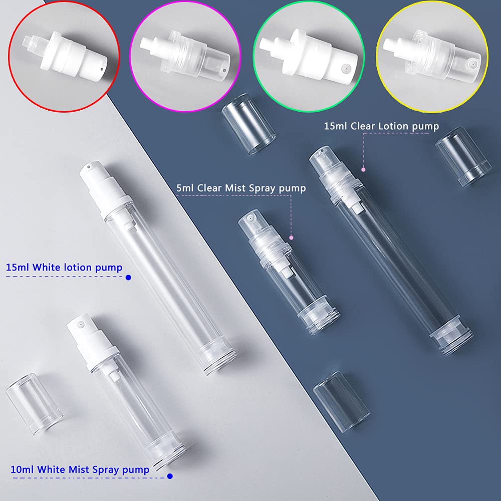 TIANZD 20-Pack 5ml Empty Airless Pump Bottles - Refillable Travel-Sized Cosmetic Containers for Lotion, Serum & Gel | Leak-Proof Transparent Design with White Pump | Perfect for Skincare, Makeup & Toiletries On-The-Go