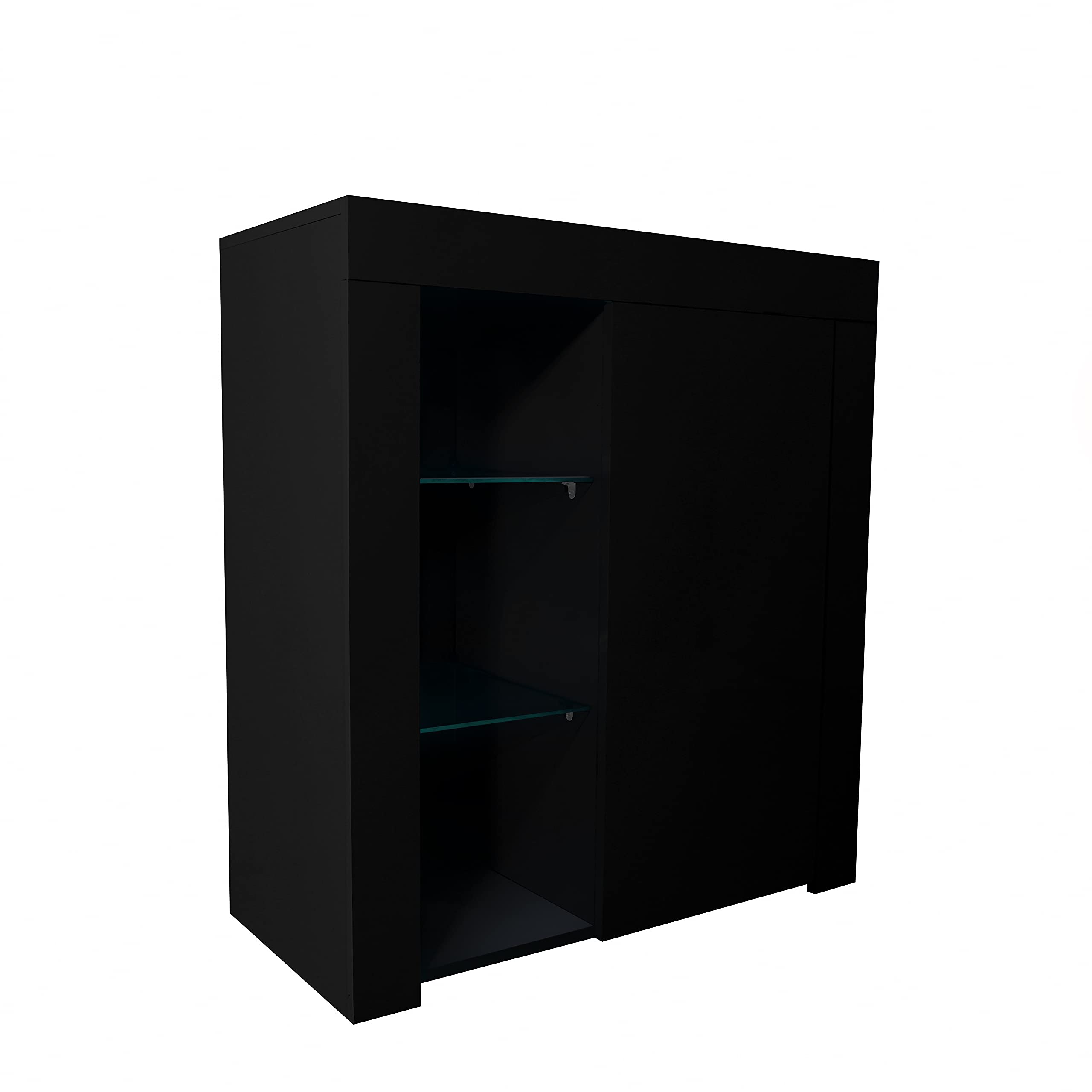 White High Gloss Kitchen Sideboard with Blue LED Lights - Modern Entryway Buffet Cabinet with Shelves & Doors for Living Room, Dining Room & Hallway Storage | Perfect for Home Decor & Entertaining
