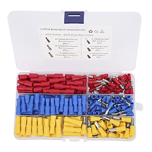 Qiilu 244PCS Solder Seal Wire Connectors Kit - Waterproof Electrical Connectors for Automotive, Marine & Home Wiring (Female/Male/Butt, Red/Blue/Yellow) - Perfect for DIY Projects, Garage & Workshop Repairs