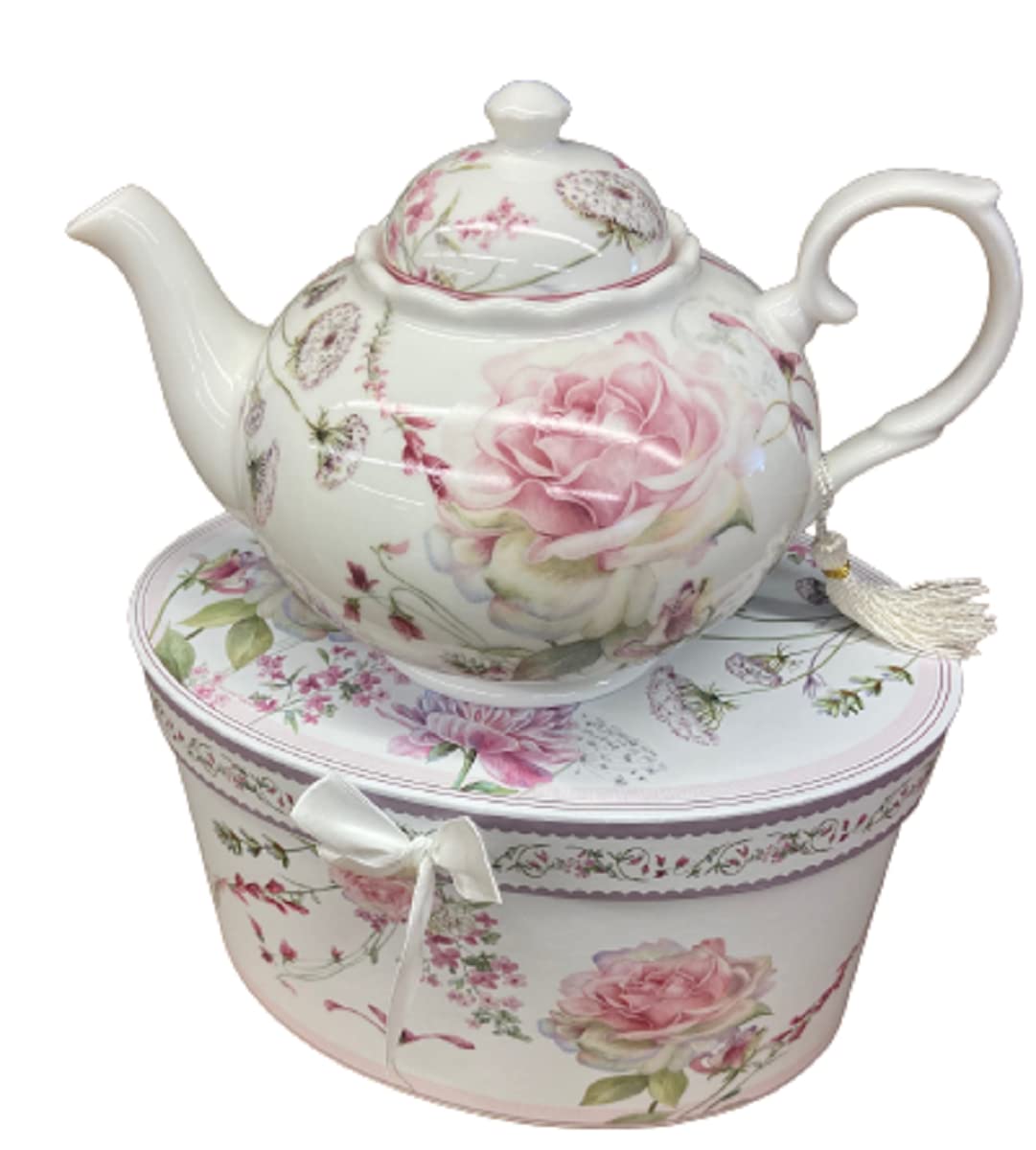 9.5 x 5.6 Inch Porcelain Teapot with Moon Rose Design - Elegant Tea Brewing for Afternoon Tea, Gifts & Home Decor