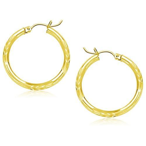 14K Yellow Gold Diamond Cut Hoop Earrings for Women - 25mm Dainty Huggie Earrings, Perfect for Everyday Wear, Date Night & Special Occasions