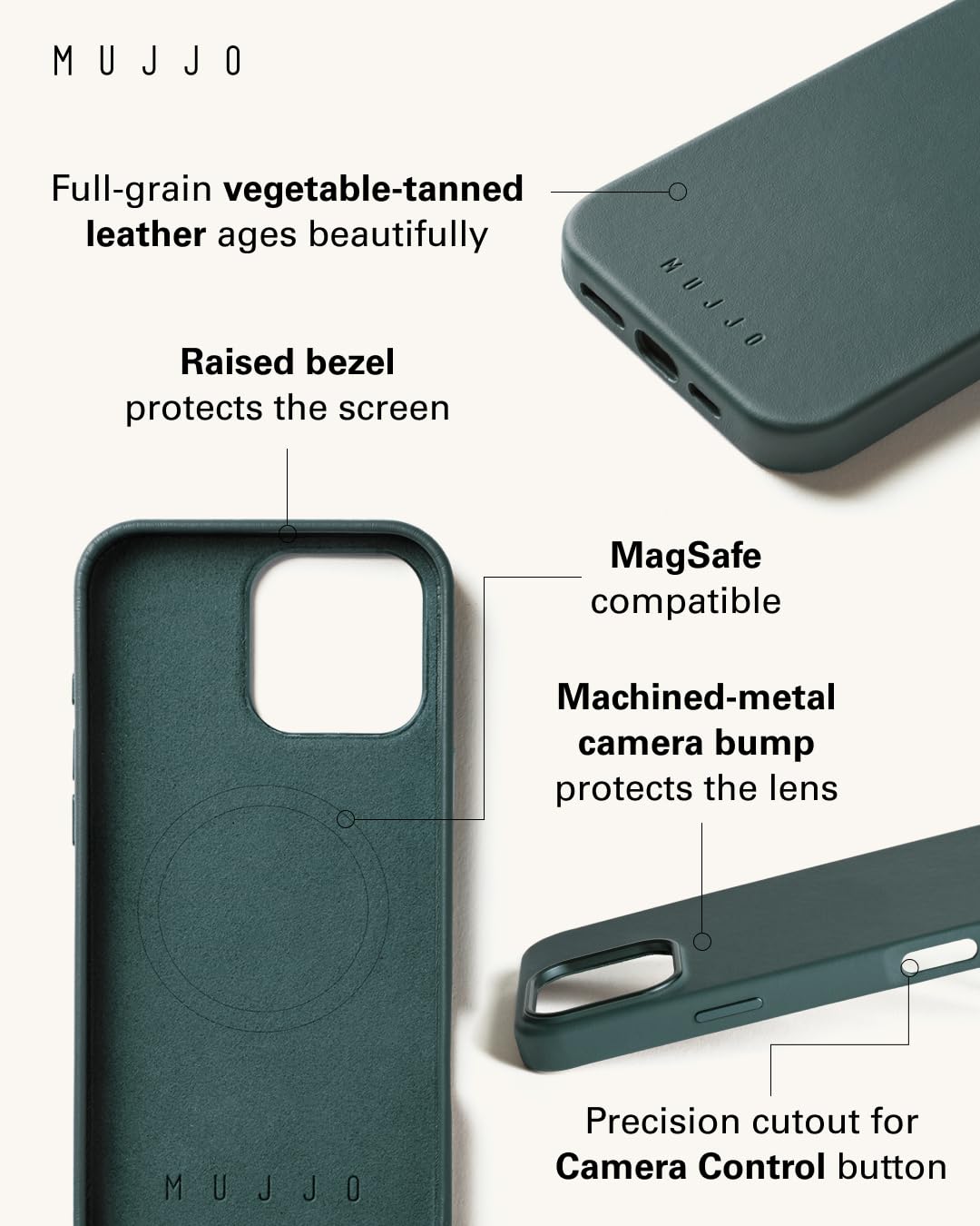 Premium European Leather iPhone 16 Pro Max Case with MagSafe - Slim Protective Cover for iPhone 16 Pro Max | Enhanced Camera Lens Protection | Livid Green | Perfect for Business & Travel Use