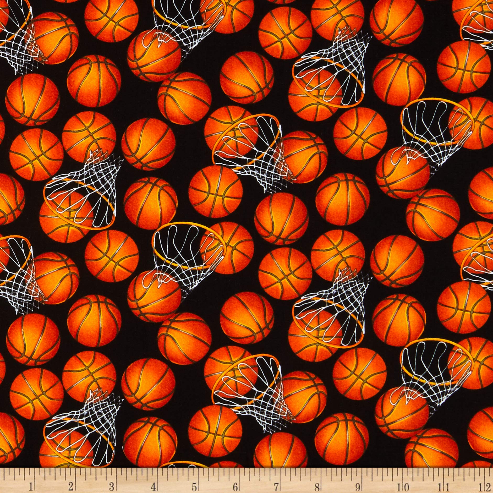 Black & Orange Basketball Fabric - Perfect for Sports & DIY Projects