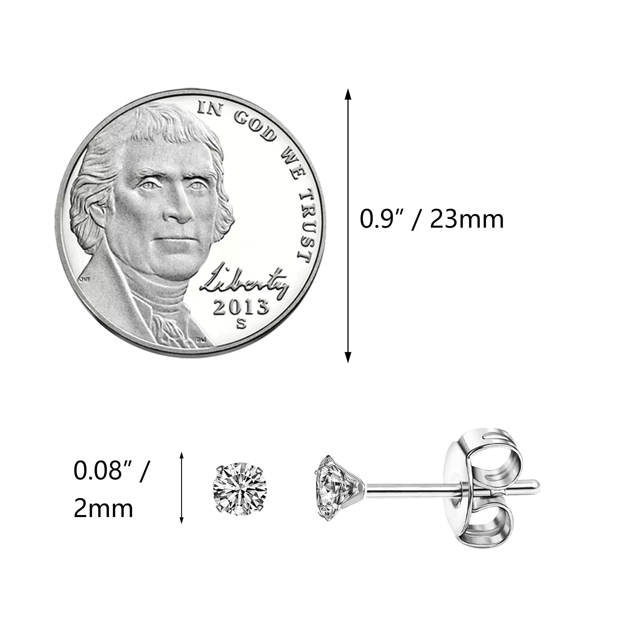 Hypoallergenic Stainless Steel Stud Earrings for Women & Men - Silver Cubic Zirconia Earrings Set Multipack | Perfect for Daily Wear, Gifts & Special Occasions