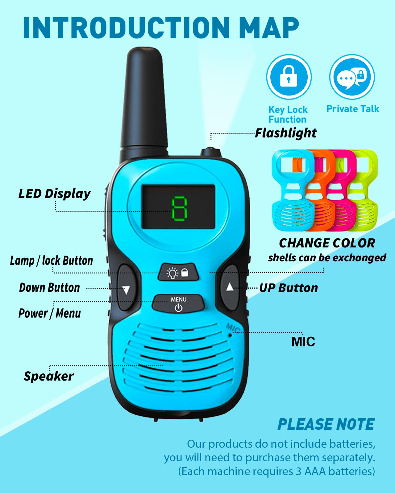 Long Range Walkie Talkies for Kids - Rechargeable 2 Pack with Replaceable Shells, Backlit LCD & Flashlight - 3 Mile Range - Perfect for Outdoor Adventures, Camping, and Playtime - Toys for Boys and Girls Ages 5-7
