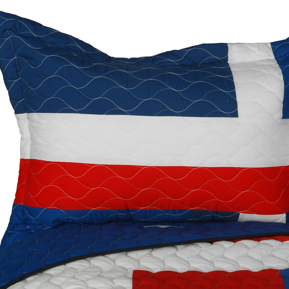 Navy Blue Vermicelli Quilted Patchwork Geometric Bedding Set - Full/Queen Size, Soft & Stylish for Modern Bedroom Decor