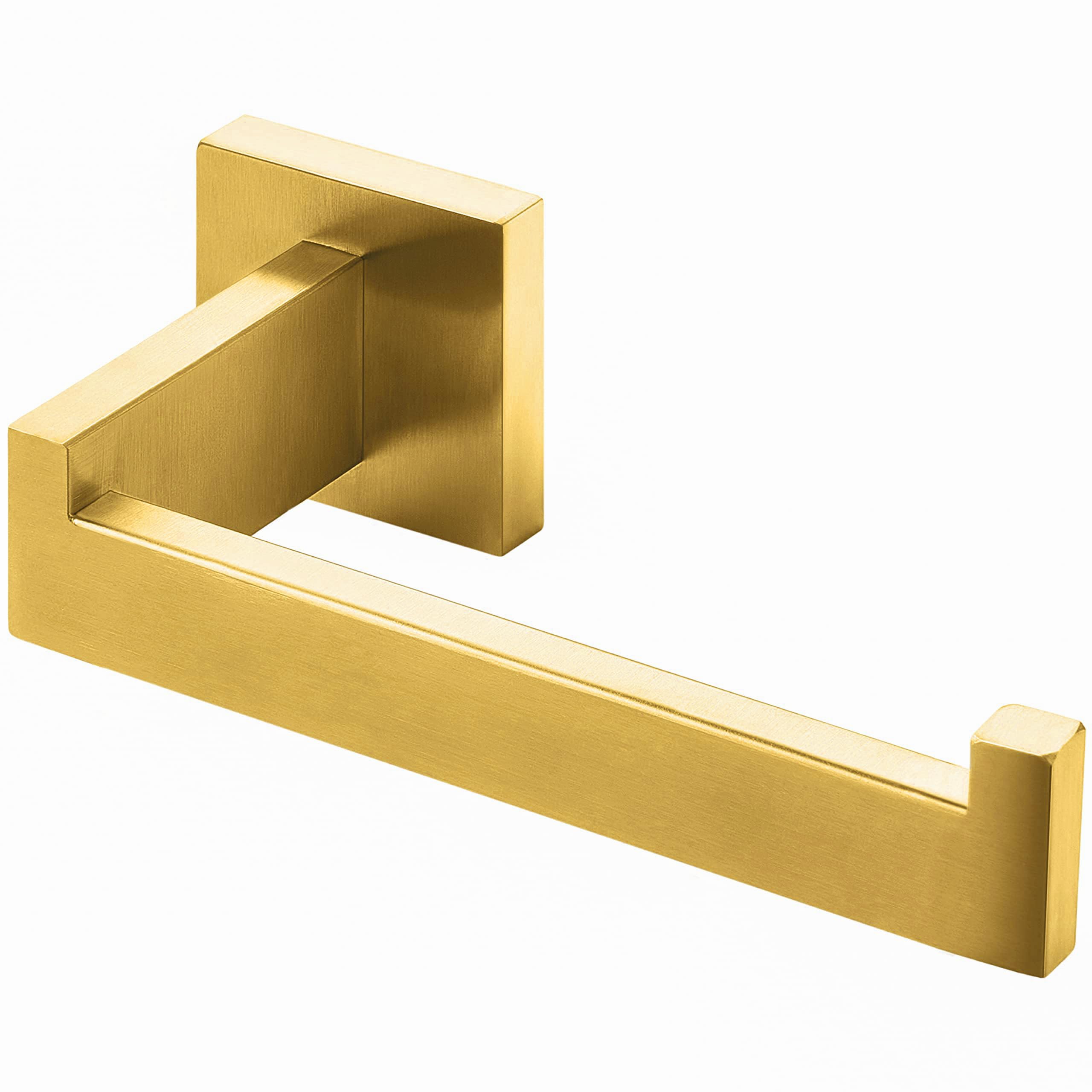 HITSLAM Brushed Gold Brass Toilet Paper Holder - Premium 304 Stainless Steel Wall Mount Bathroom Tissue Roll Holder - Rustproof Square Design for Modern Home & Luxury Hotel Bathrooms