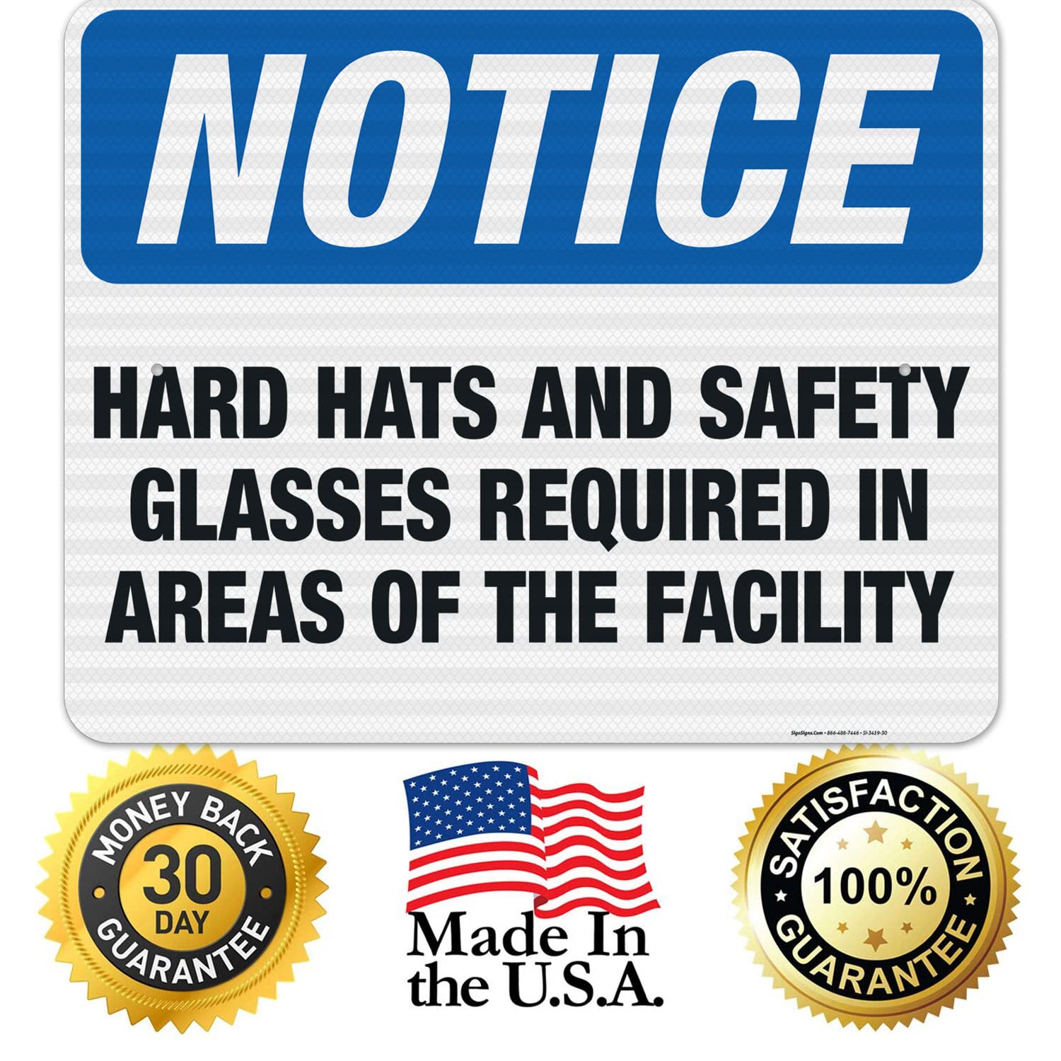 OSHA Compliant Sigo Signs - Hard Hats & Safety Glasses Required Facility Sign | 24x30 Inches | 3M EGP Reflective .080 Aluminum | Fade Resistant | Indoor/Outdoor Use | Made in USA | Perfect for Construction Sites, Warehouses & Industrial Facilities