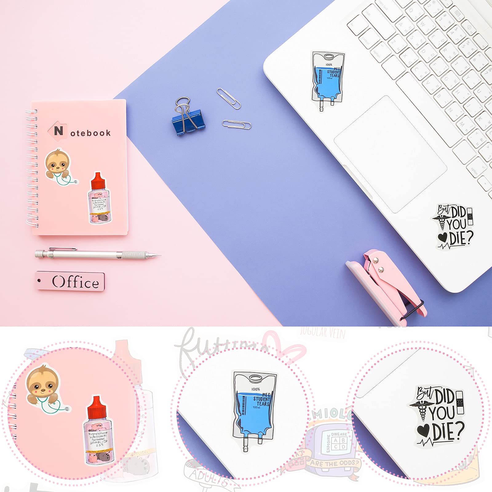 100-Pack Waterproof PVC Stethoscope & Human Anatomy Stickers - Doctor Nurse Medical Decals for Laptops, Water Bottles, Phones & Skateboards - Perfect for Healthcare Workers, Science Enthusiasts & School Projects