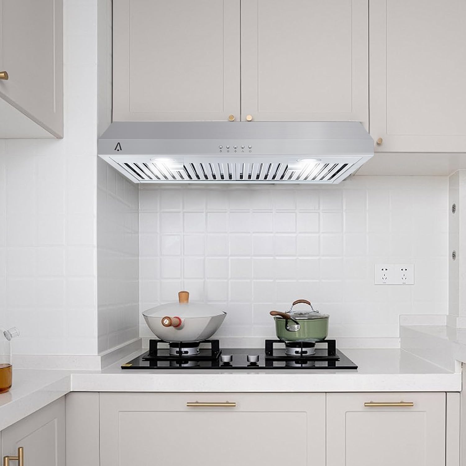 30 Inch Stainless Steel Under Cabinet Range Hood - 300CFM 3-Speed Exhaust Fan with LED Lights & Reusable Baffle Filters - Perfect for Kitchen Ventilation & Smoke Removal