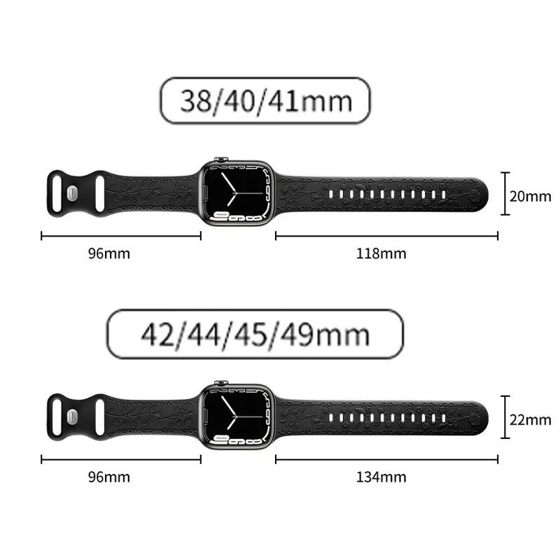 Botanical Bliss Engraved Silicone Strap for Apple Watch - White - Perfect for Workouts, Yoga & Everyday Wear