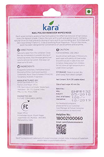 Kara Rose Acetone-Free Nail Polish Remover Wipes - 60 Count (2 Packs) | Gentle & Quick Nail Polish Removal for Home, Travel & Salon Use