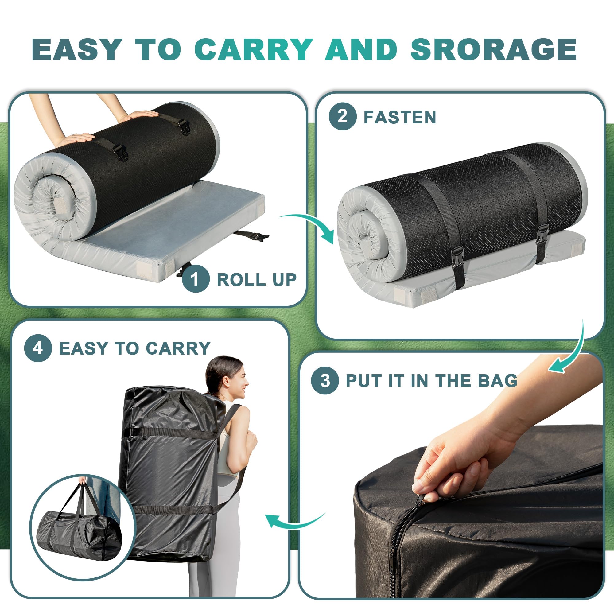 CertiPUR-US Certified Memory Foam Camping Sleeping Pad - Waterproof Roll Up Mattress for Adults, Thick Portable Floor Mat for Tent, Truck Bed & Guest Bed - Includes Travel Storage Bag | Perfect for Backpacking, Road Trips & Outdoor Adventures