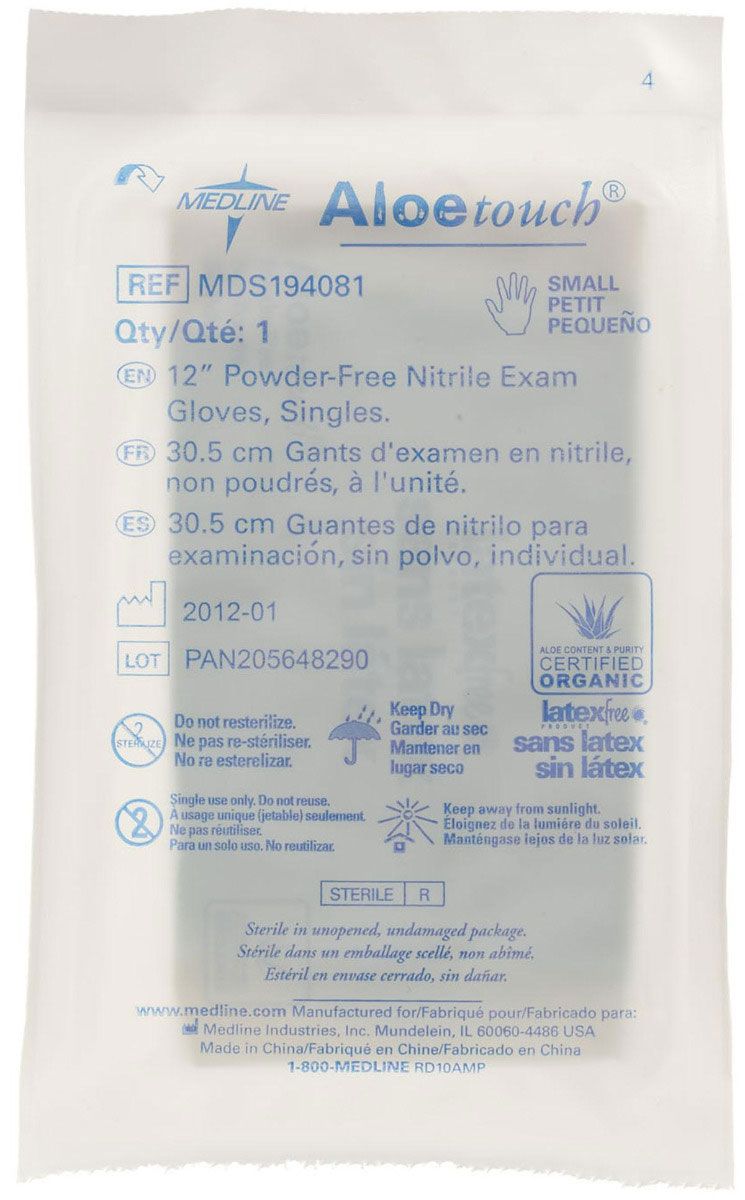 AloeTouch Sterile 12 Inch Powder-Free Nitrile Exam Gloves - Latex-Free Medical Gloves for Healthcare, Tattoo & Food Handling - Box of 100 Disposable Protective Gloves