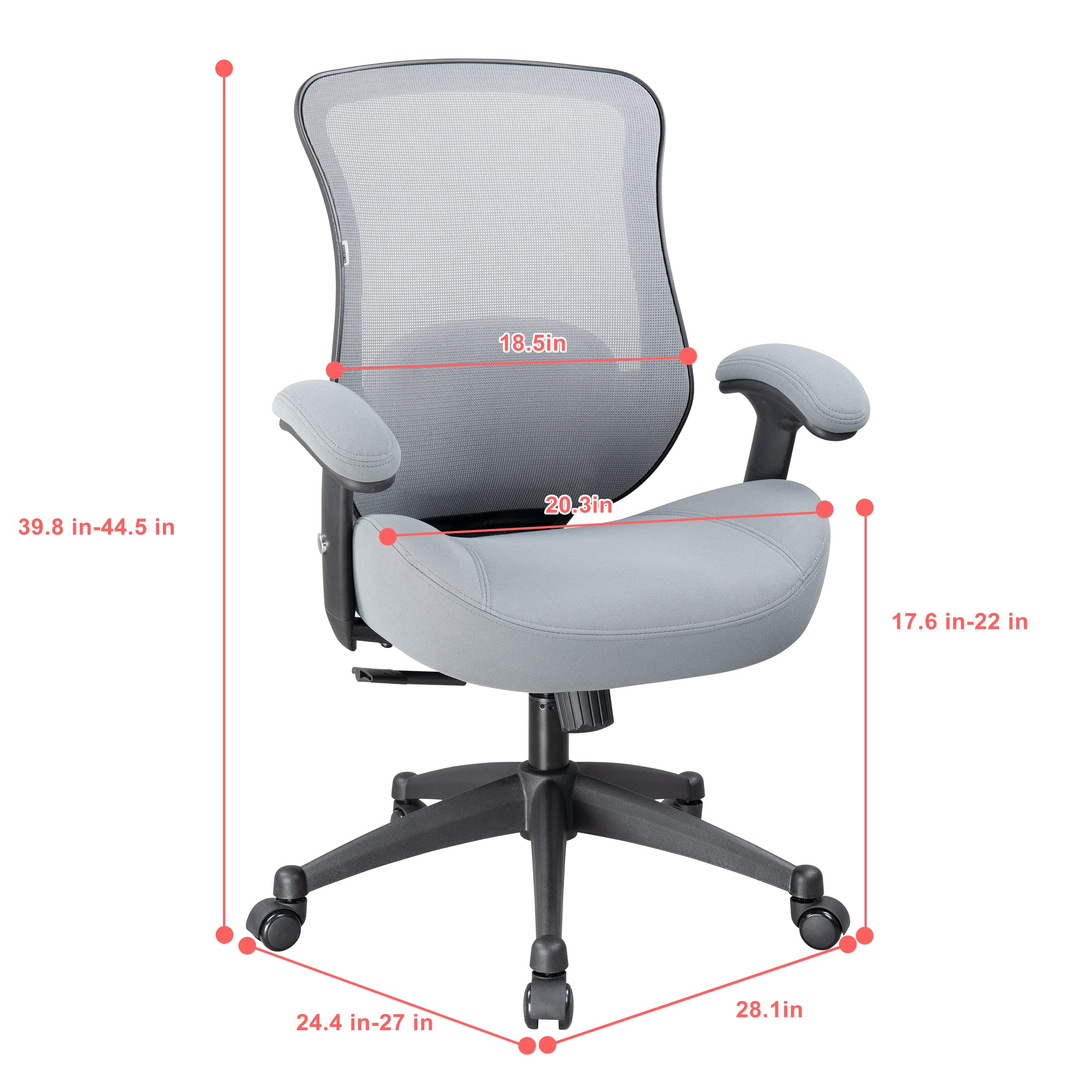 Ergonomic Office Chair with Adjustable Height, Lumbar Support & Breathable Mesh Back - Grey - Perfect for Home Office, Gaming & Computer Workstations