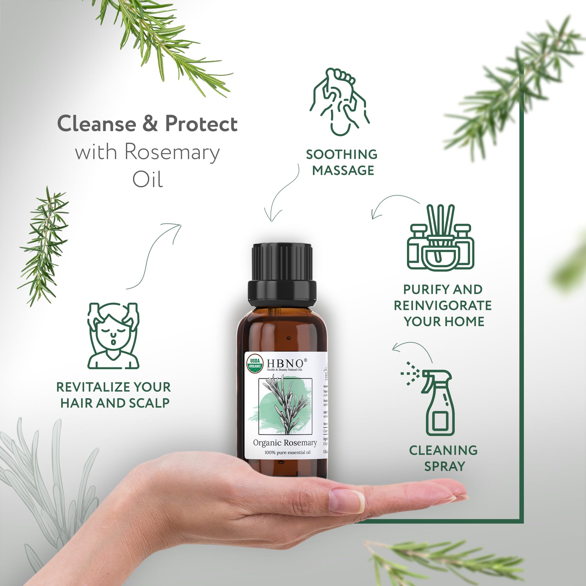 Organic Rosemary Essential Oil 1 fl oz (30ml) - USDA Certified, 100% Pure for Aromatherapy, Diffusers, DIY Skincare, Soap Making & Home Fragrance - Relaxation & Stress Relief Essential Oil