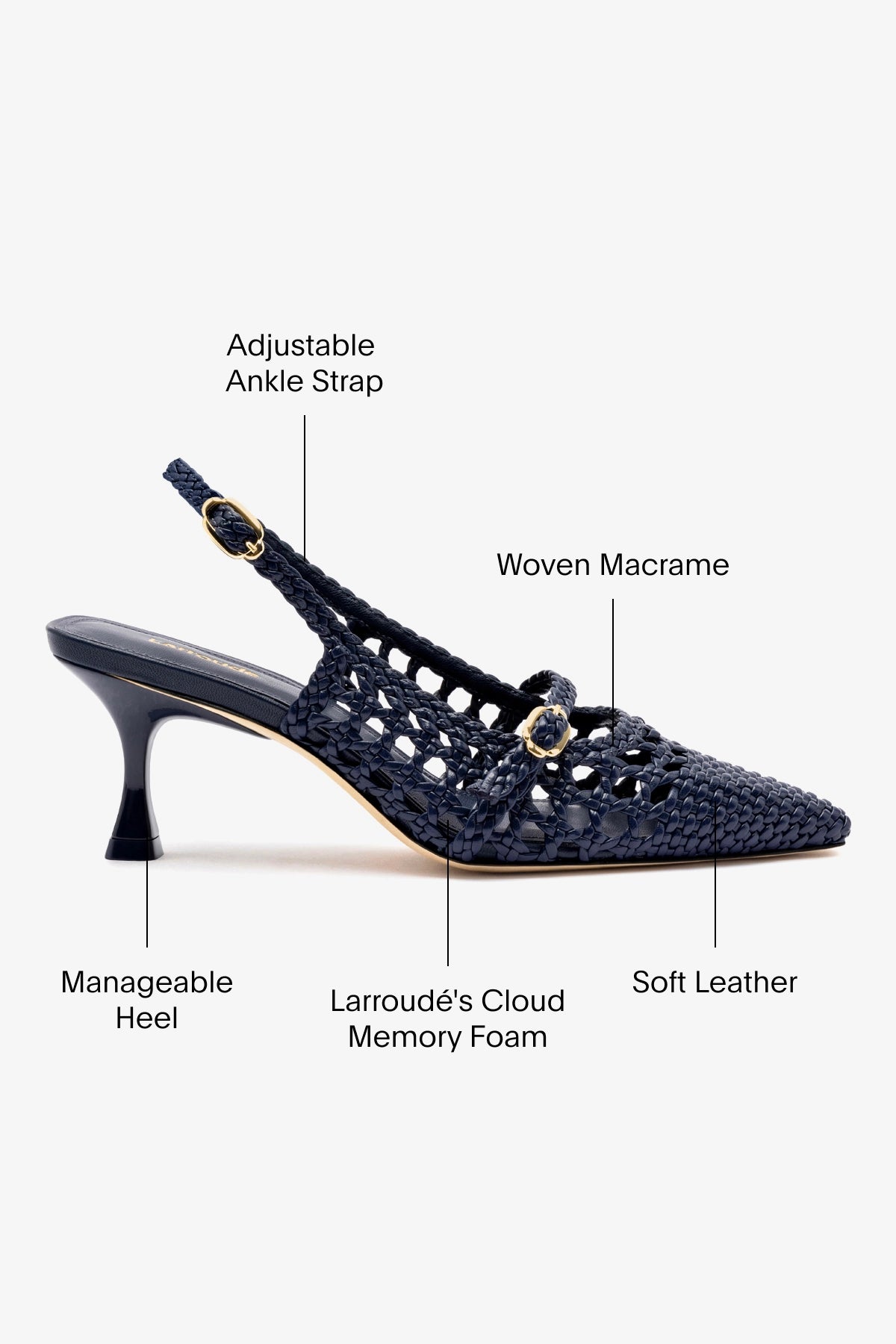 Ines Macrame Pump Shoes for Women - Navy Blue Leather Dress Shoes | Comfortable & Stylish for Work, Parties & Weddings