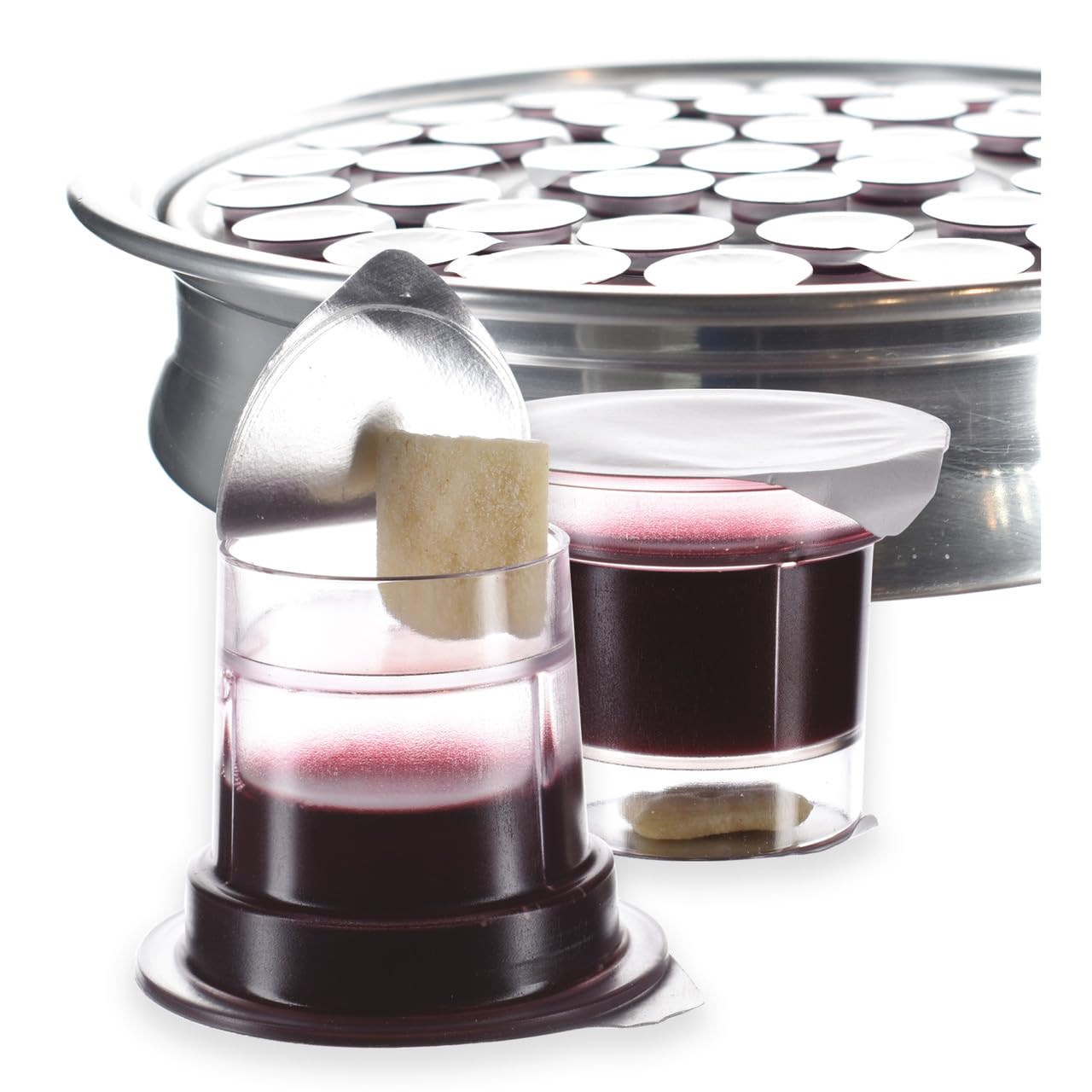 Gluten Free Pre-Filled Communion Cups with Concord Juice & Gluten Free Bread - 100 Pack | Tray & Seatback Compatible | Perfect for Church Services, Weddings & Religious Ceremonies