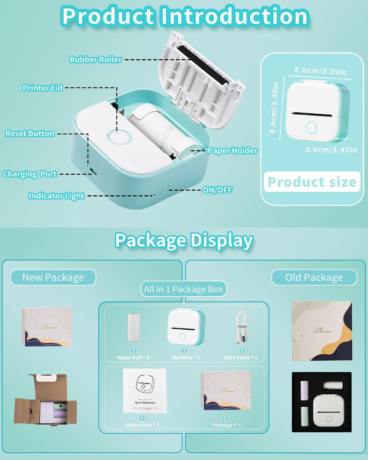 Print Pods Mini Thermal Printer - Portable Inkless Sticker Maker for Study Notes, Graphic Labels, Anatomical Diagrams & Receipts | Compact Phone Labeling Machine for Students, Office & Home Organization (Green)