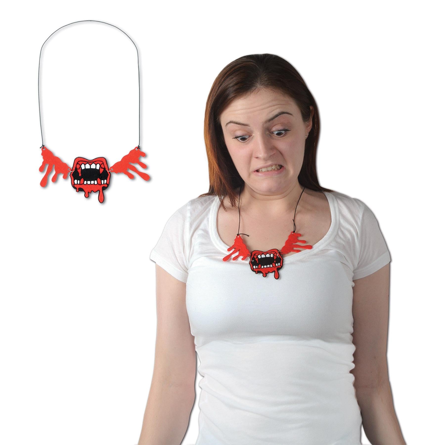 12 Pack Beistle Halloween Bloody Fangs Necklace - Scary Vampire Teeth Jewelry for Halloween Costume Party, Cosplay & Horror Movie Nights
