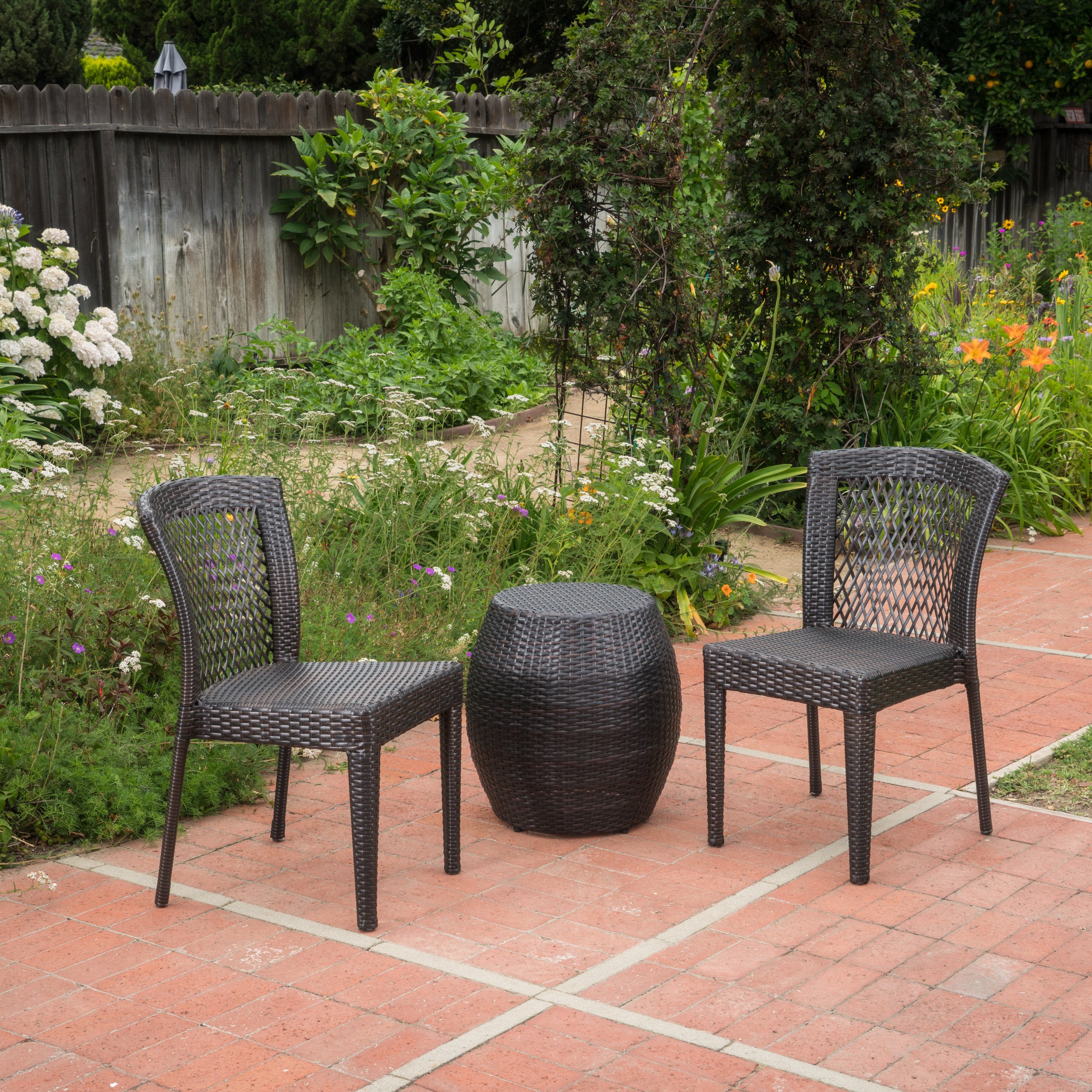 Christopher Knight Home Irving 3-Piece Outdoor Wicker Patio Chat Set in Multi-Brown - Perfect for Backyard, Garden & Poolside Relaxation