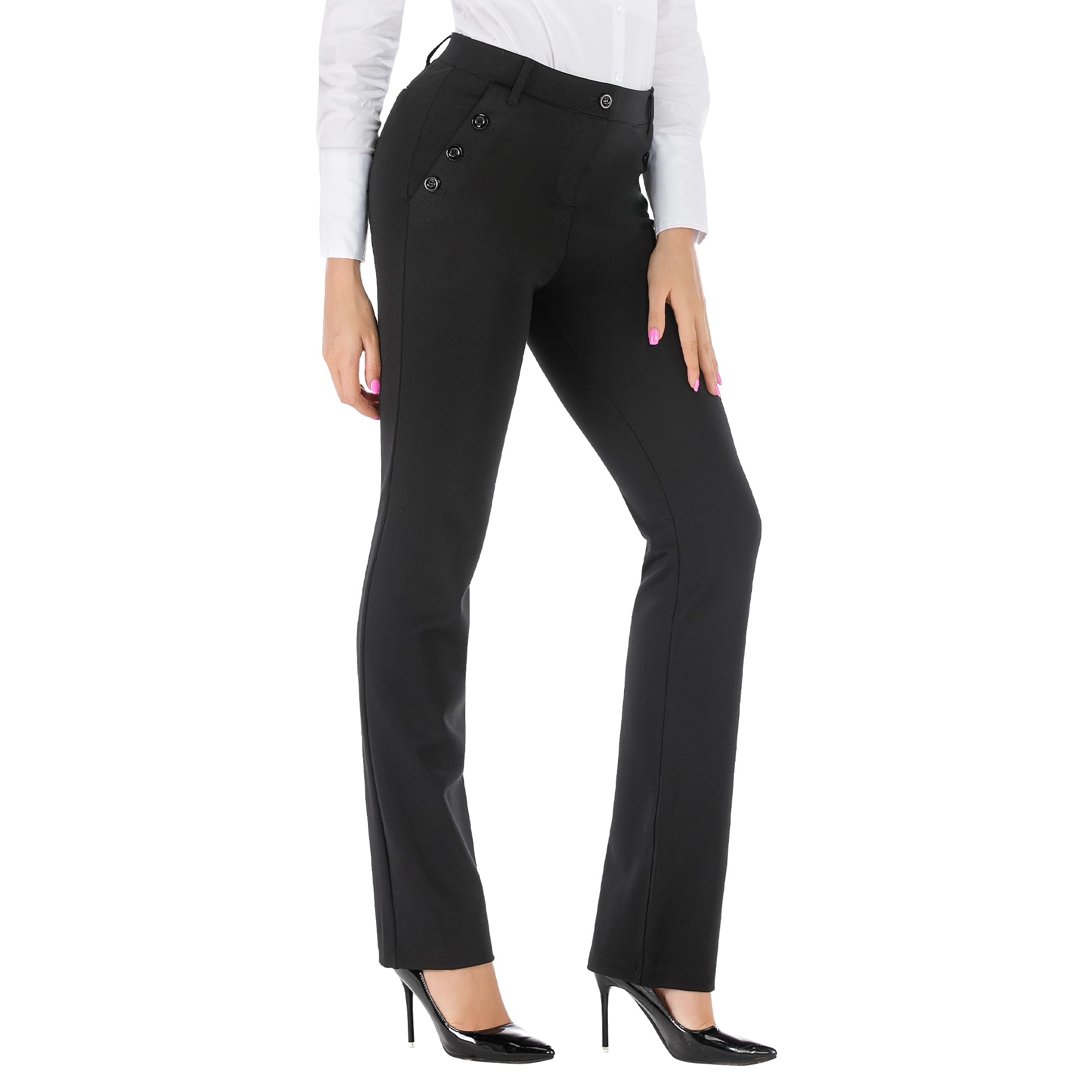 BIG ELEPHANT Women's Stretch Yoga Dress Pants - Business Office Casual Work Slacks with Pockets (Petite/Regular/Long/Tall) - Perfect for Yoga, Work & Everyday Wear