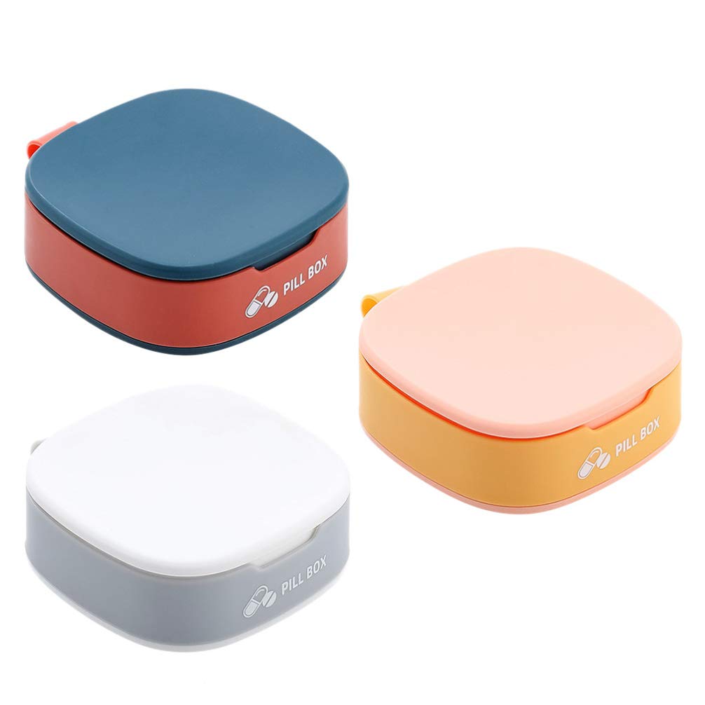 Portable Travel Medicine Kit - 3Pcs Compact Pill Organizer with 4 Compartments, Blue & Grey Plastic Storage Case for Pills & Medication | Perfect for Vacation, Camping, Business Trips & Daily Use