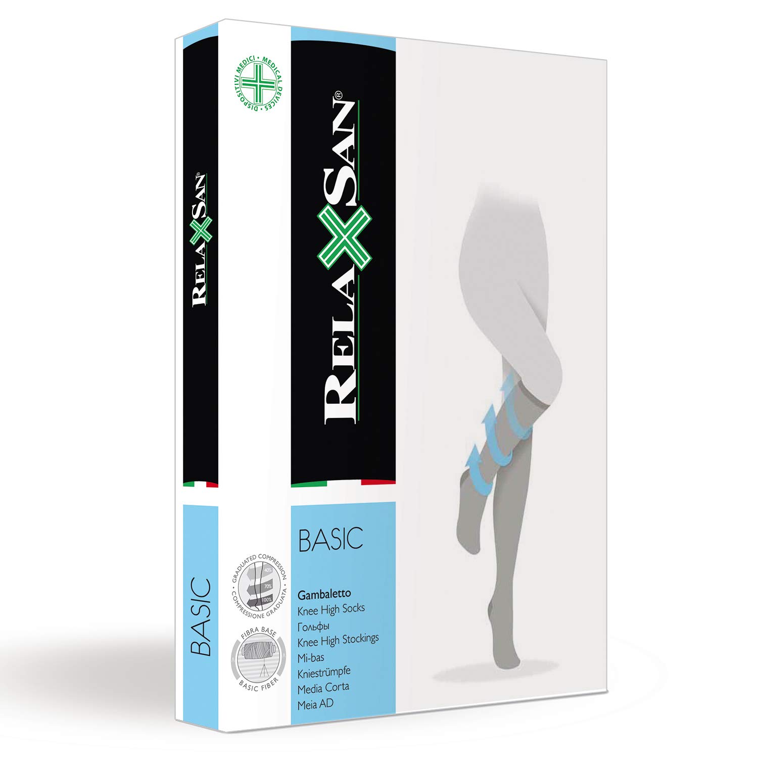 Relaxsan Women's Open Toe Knee High Compression Socks 20-30 mmHg - Italian Made Support Hose for Circulation & Swelling Relief - Perfect for Travel, Nursing & Varicose Veins - Basic 950A