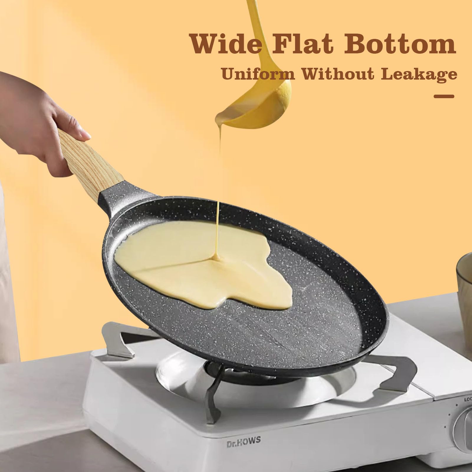 Non-Stick 28cm Aluminum Alloy Flat Bottom Frying Pan for Pancakes, Crepes, Omelets - Induction & Gas Stove Compatible - Perfect for Breakfast, Camping & Home Cooking