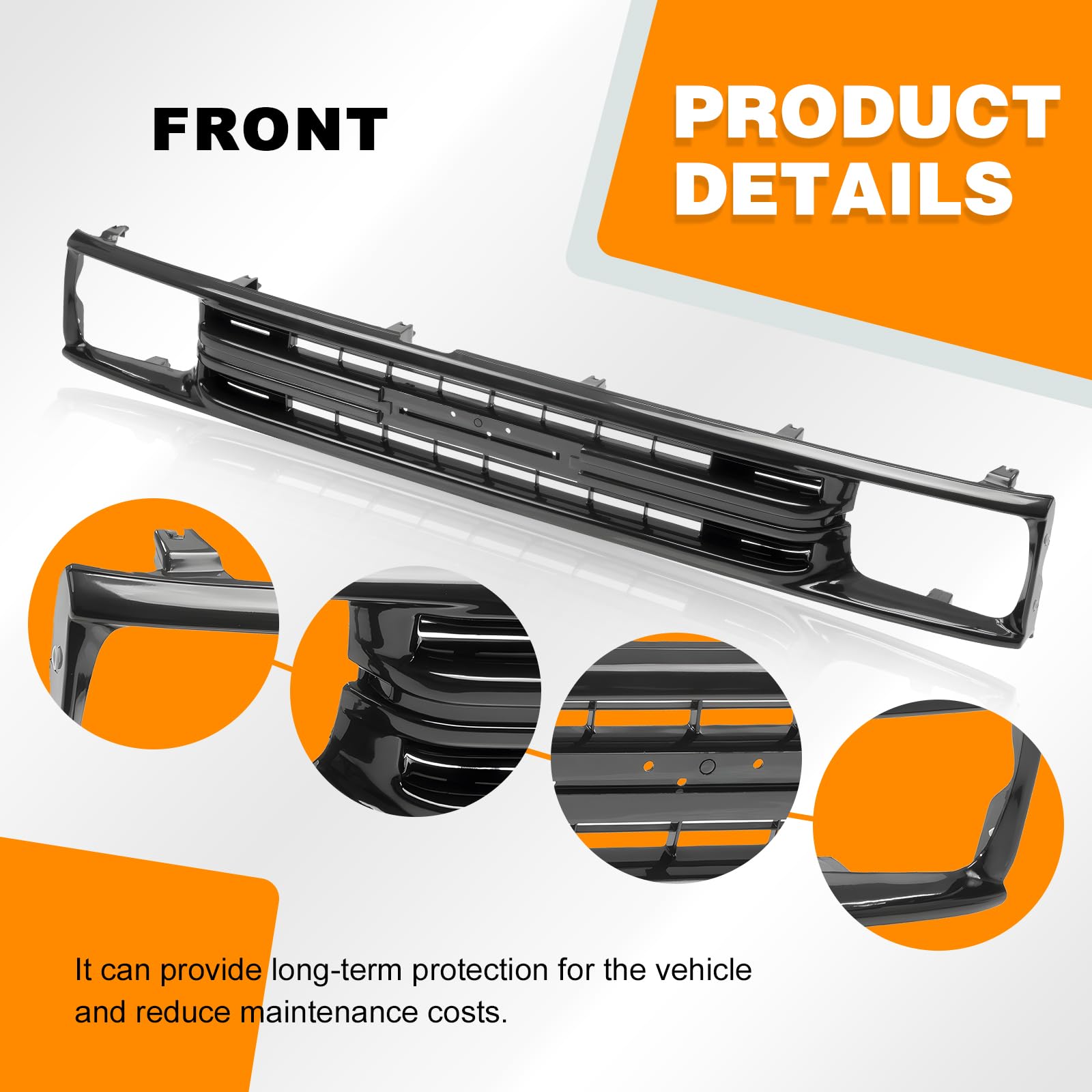 Black Front Grille Grill for 1989-1991 Toyota Pickup Truck RWD | Replacement Car Parts | Off-Road & Street Use