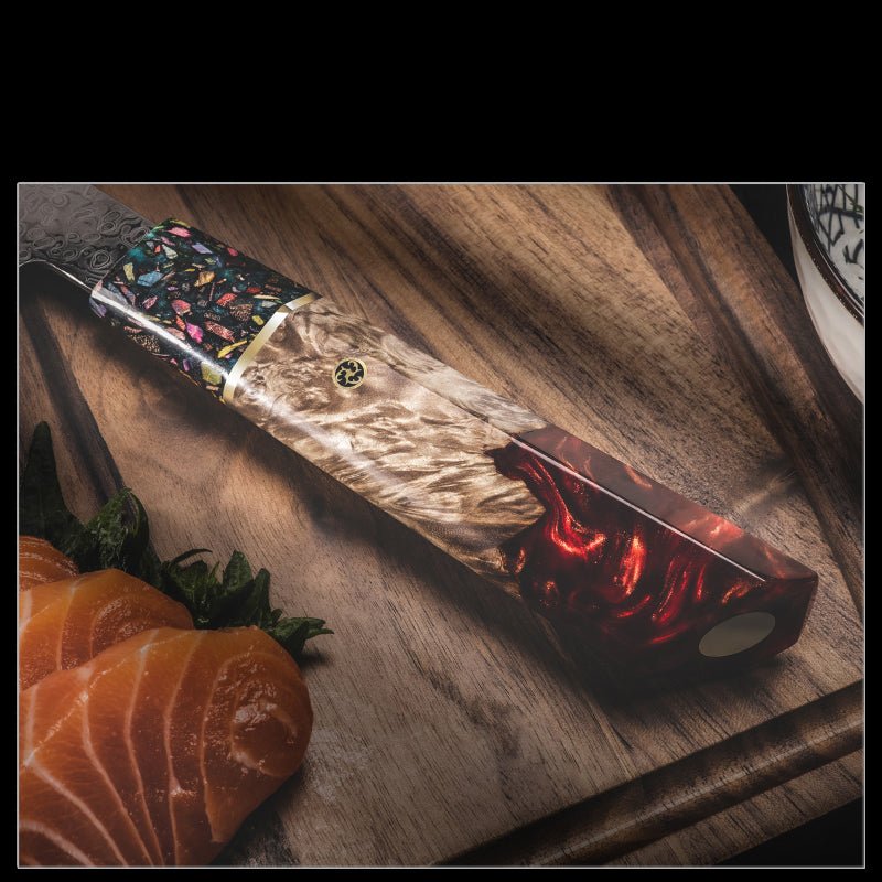 Premium VG10 Stainless Steel Chef Knife 10.5 Inch - Japanese Damascus Blade with Exotic Olive Wood & Resin Handle - Professional Kitchen Knife for Slicing, Dicing & Chopping - Perfect Gift for Home Cooks & Chefs