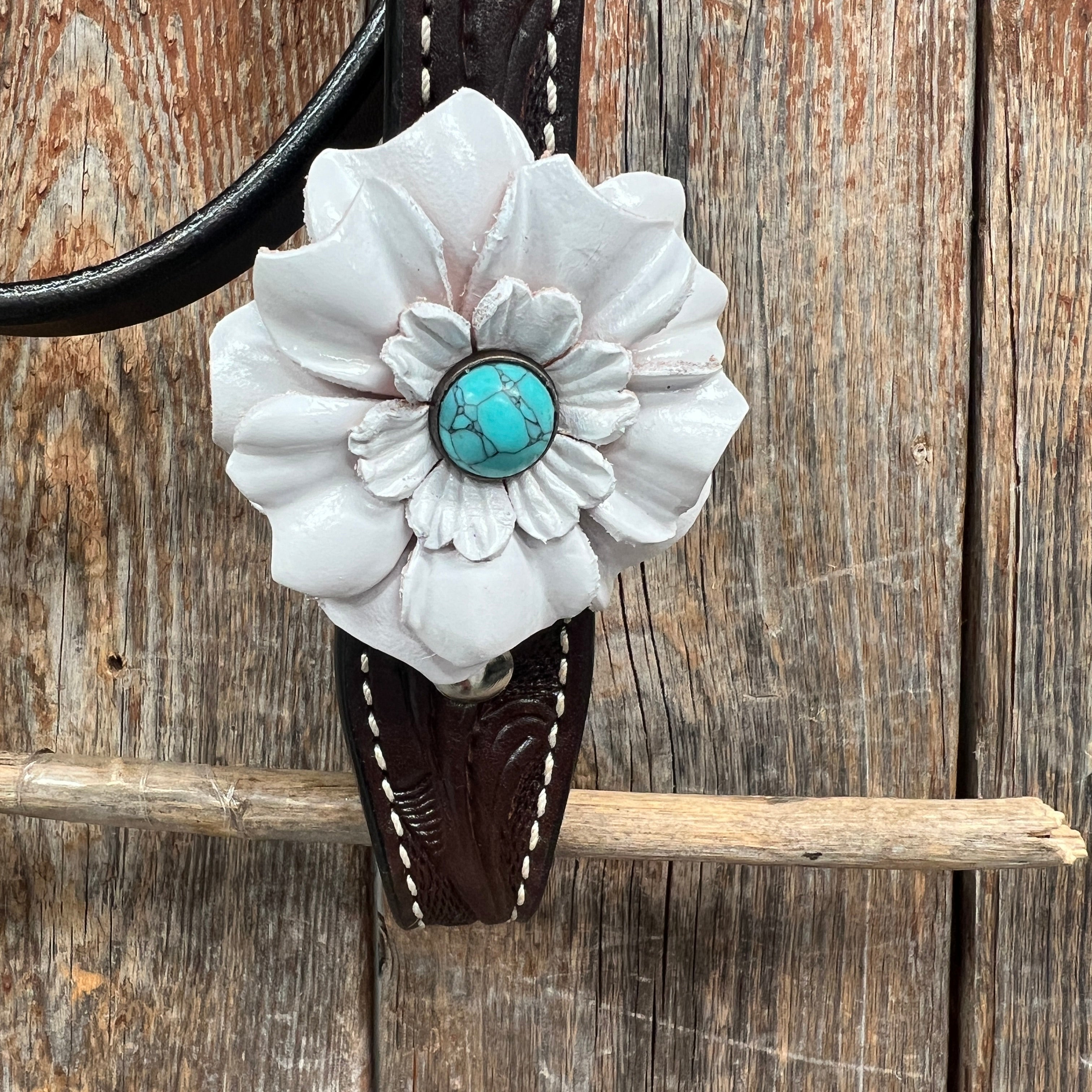 Dark Oil Floral Turquoise Cabochon Browband & Breastcollar Tack Set for Horses - Western Show Bridle Accessories | Perfect for Rodeo, Trail Riding & Equestrian Events #BBBC598