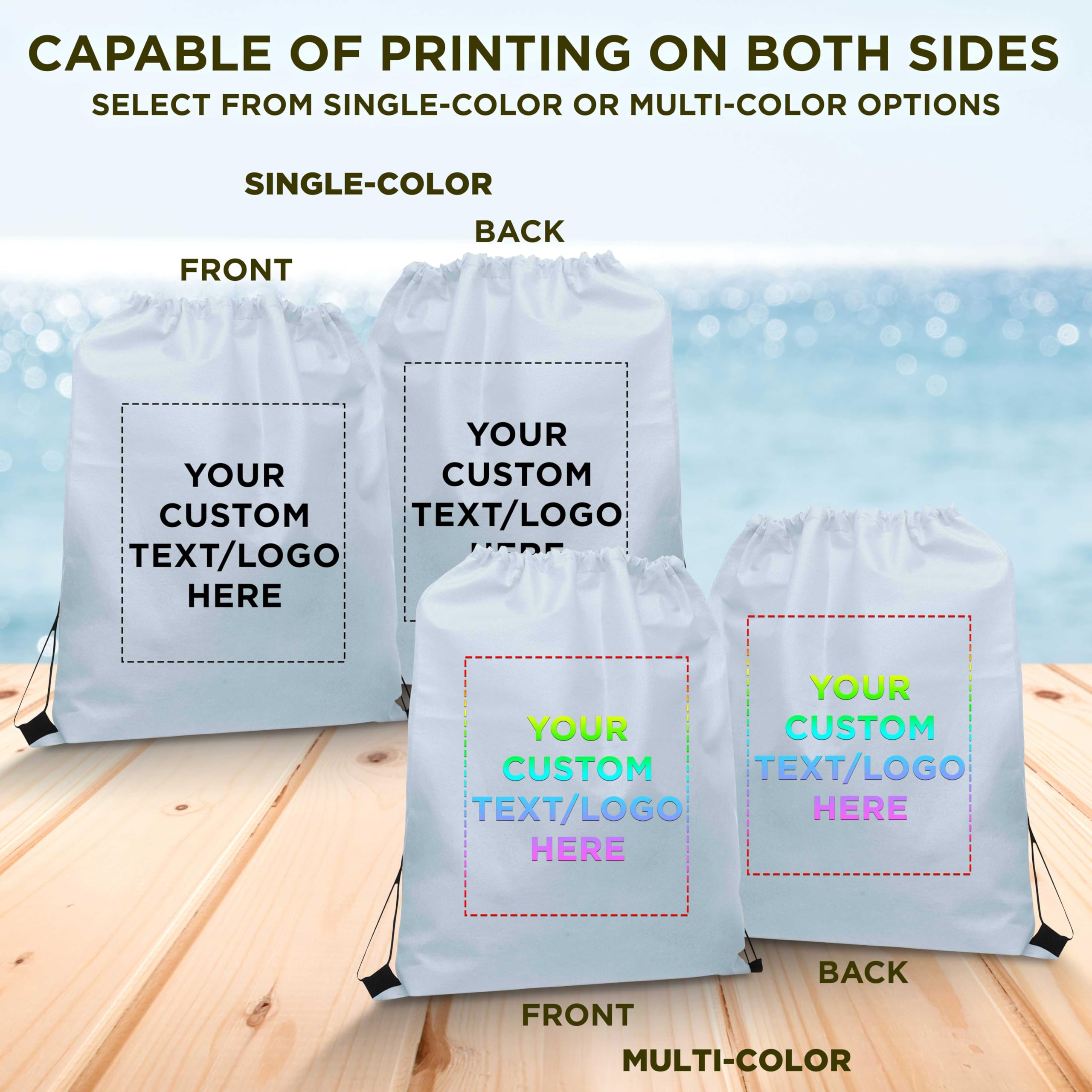 Custom Non-Woven Drawstring Backpacks Bulk Pack of 50 - Personalized Promotional Bags for Travel, Gym, School & Everyday Use - Eco-Friendly Reusable Backpack - White