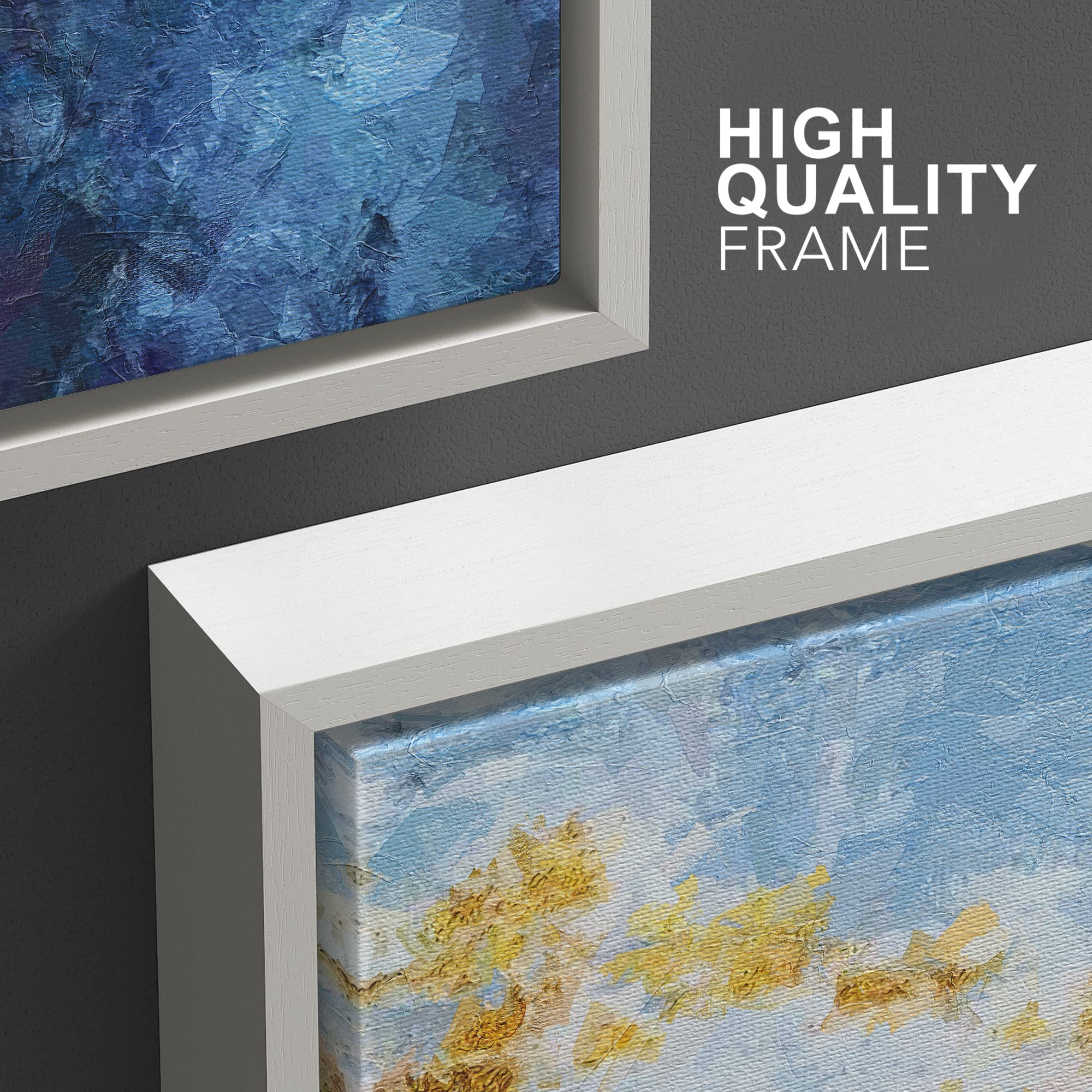 Wall26 Framed Abstract Art Print Set - Gold & Blue Paint Stroke Modern Boho Wall Decor for Living Room, Bedroom, Office - 16x24 Inches White Frame | Perfect for Home Decor, Housewarming Gifts & Interior Design Accents