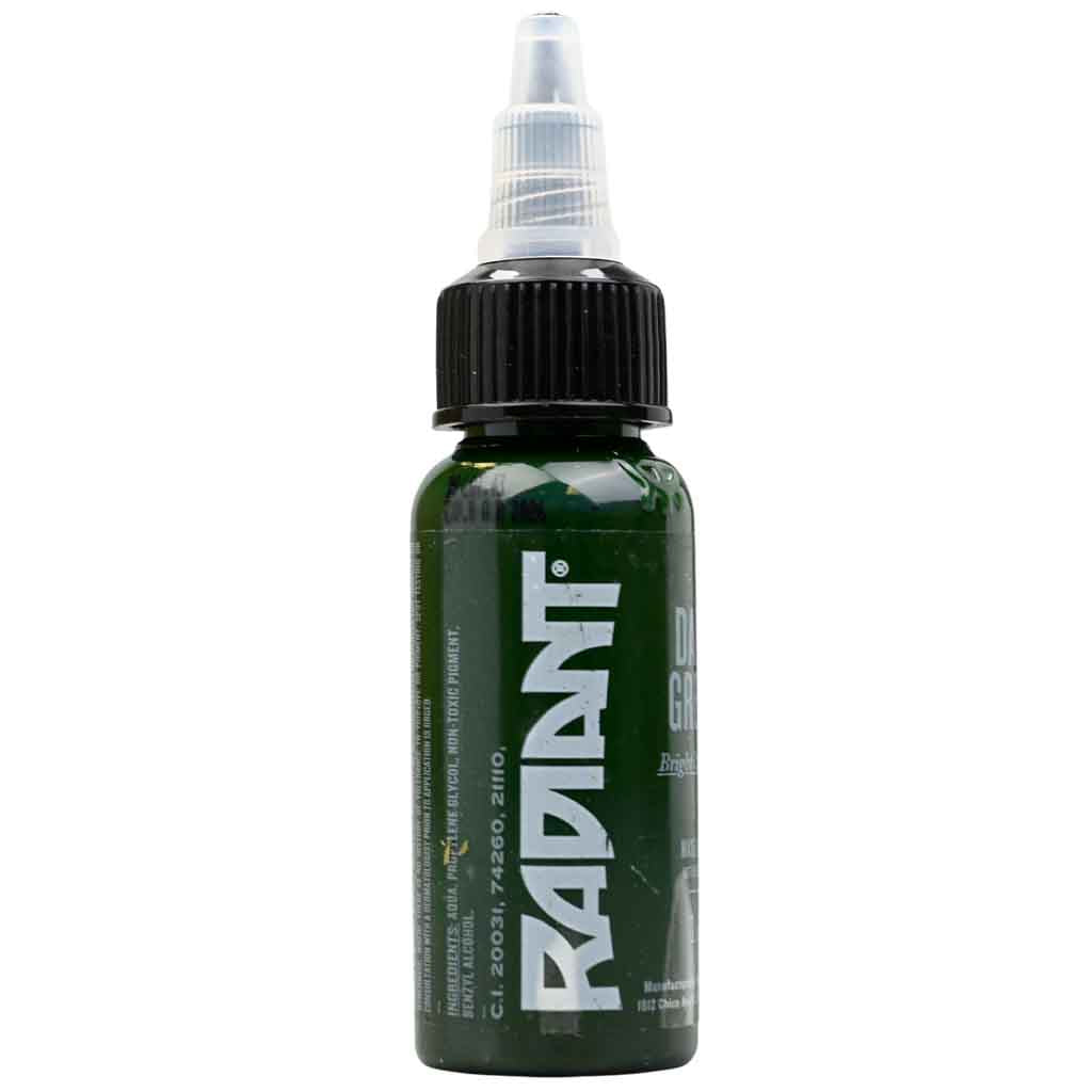 Premium Dark Green Radiant Tattoo Ink - 1 oz Bottle for Professional Tattoo Artists & Body Art Enthusiasts | Ideal for Fine Line Work, Shading & Color Blending | Vegan & Long-Lasting Formula