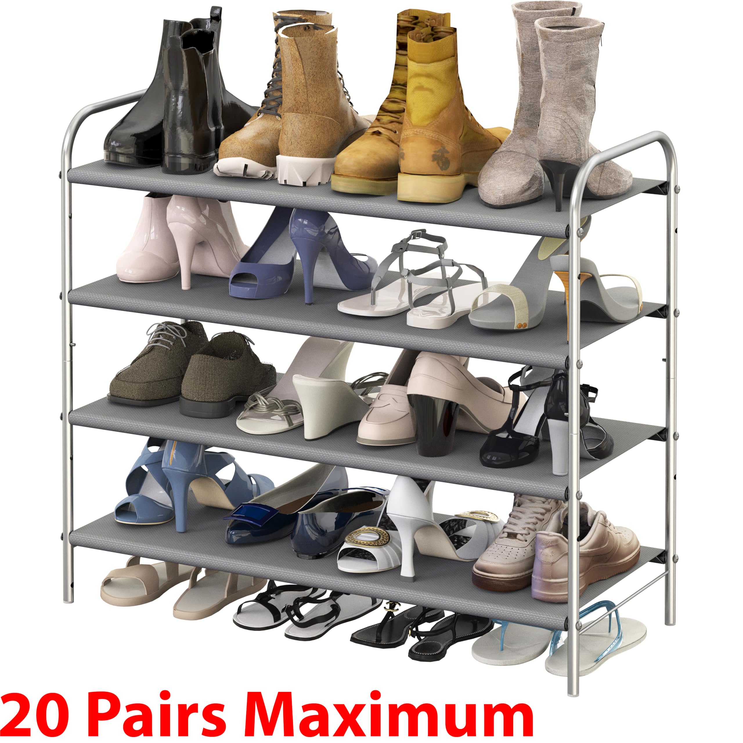 Simple Houseware 4-Tier Shoe Rack Storage Organizer - Holds 20 Pairs of Shoes, Space-Saving Grey Shoe Shelf for Closet, Entryway & Bedroom Organization